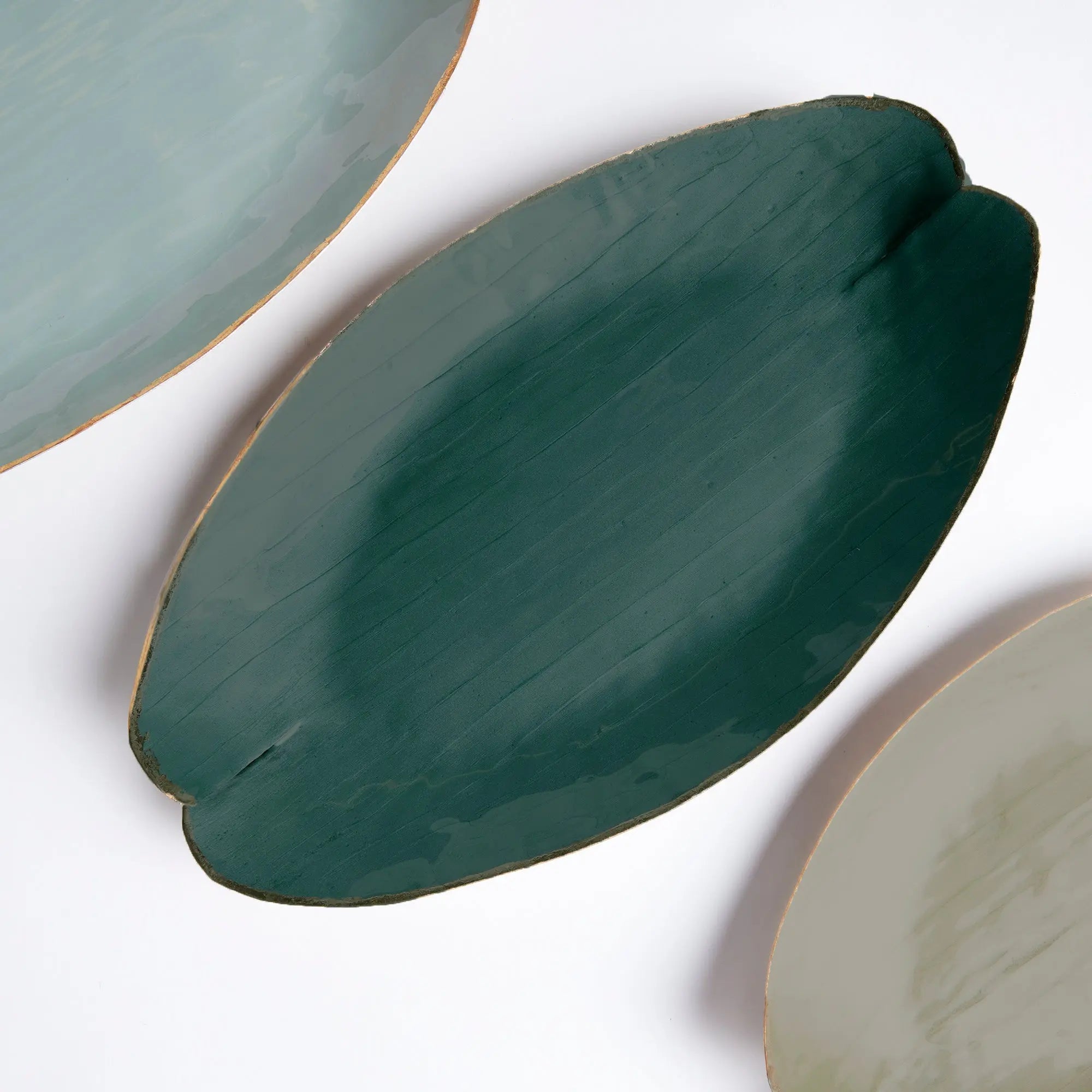 Hand-Painted Lily Pad Trays with Gold Rim