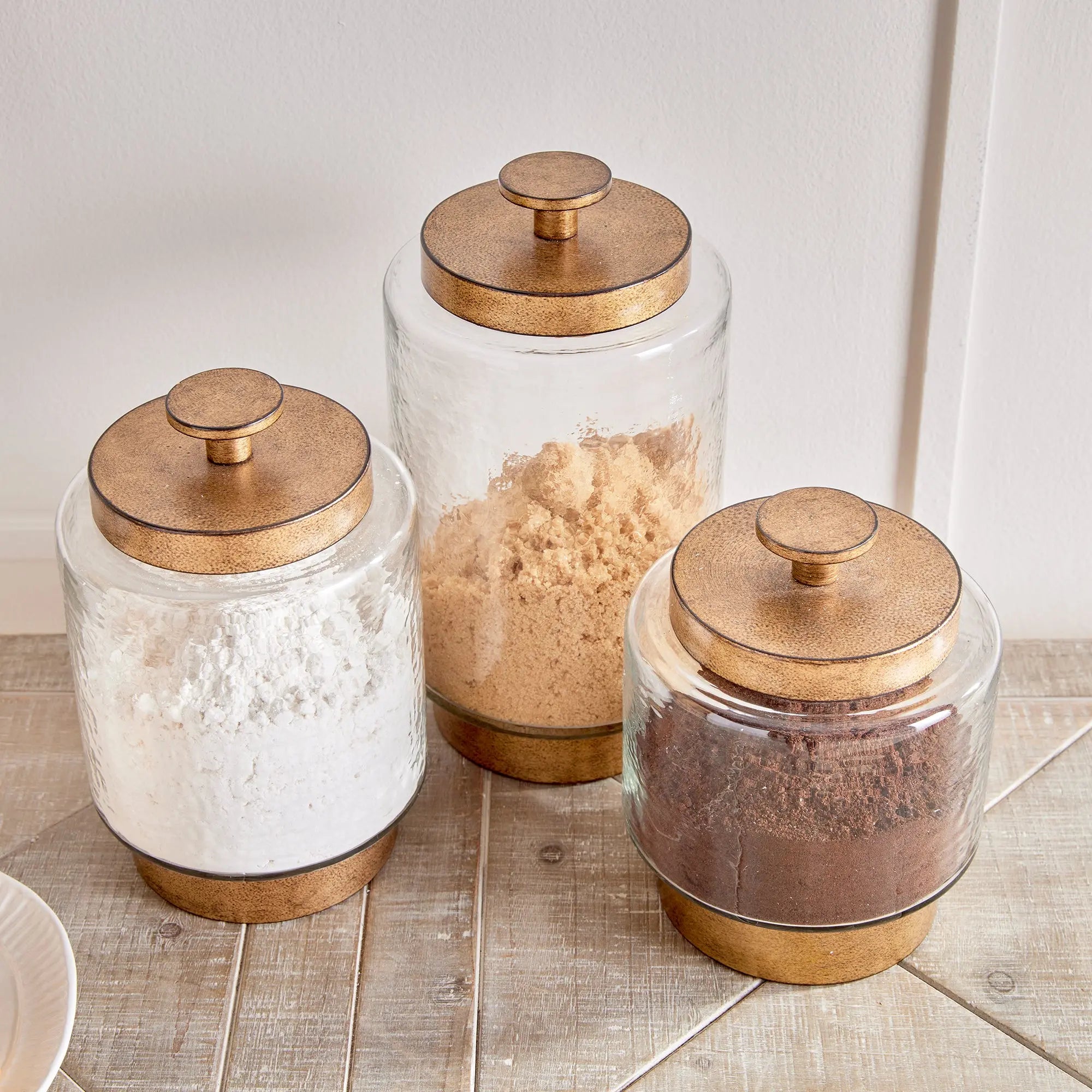 Braiden Hammered Glass & Metal Canisters – Set of 3 - Villa Decor & Design