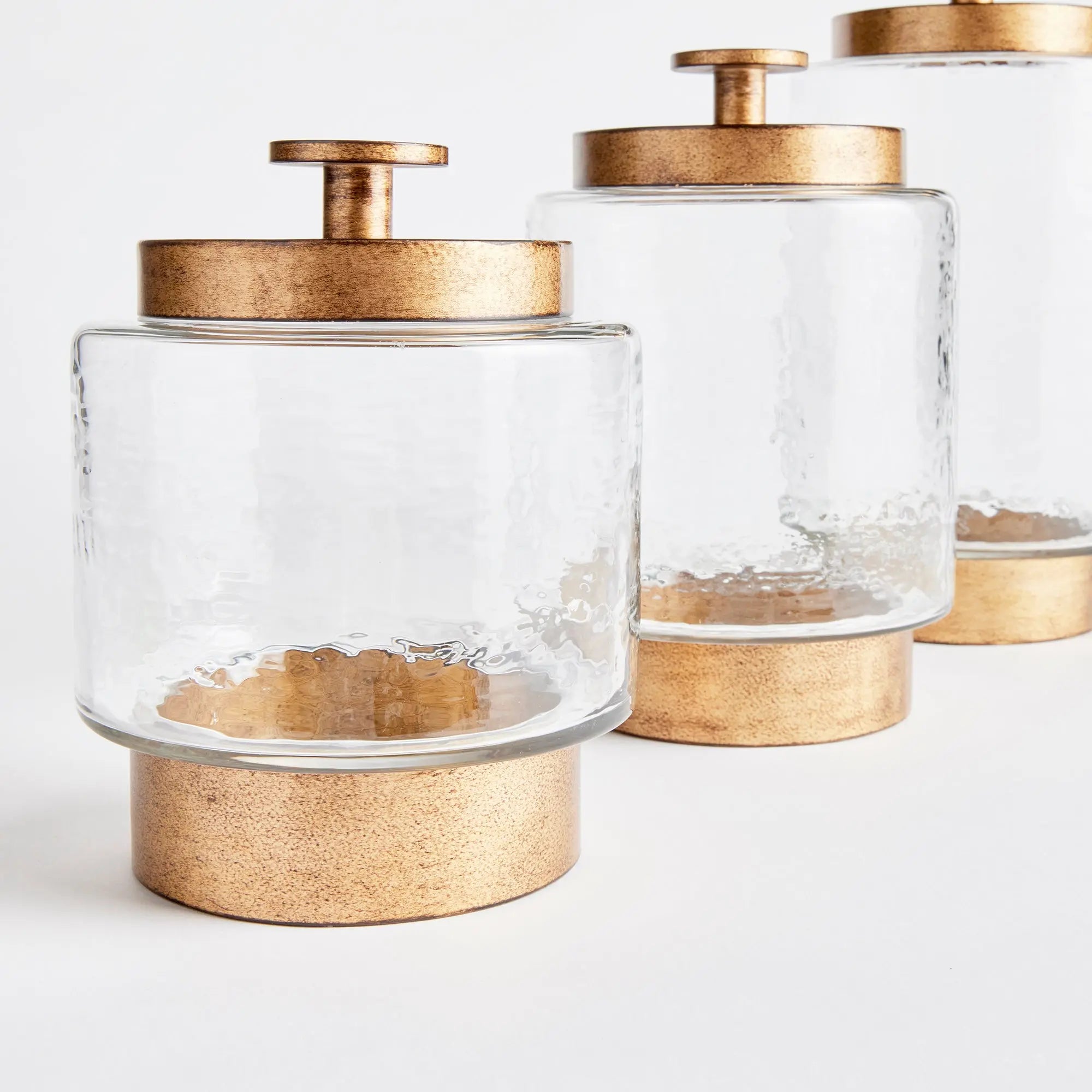 Braiden Hammered Glass & Metal Canisters – Set of 3 - Villa Decor & Design