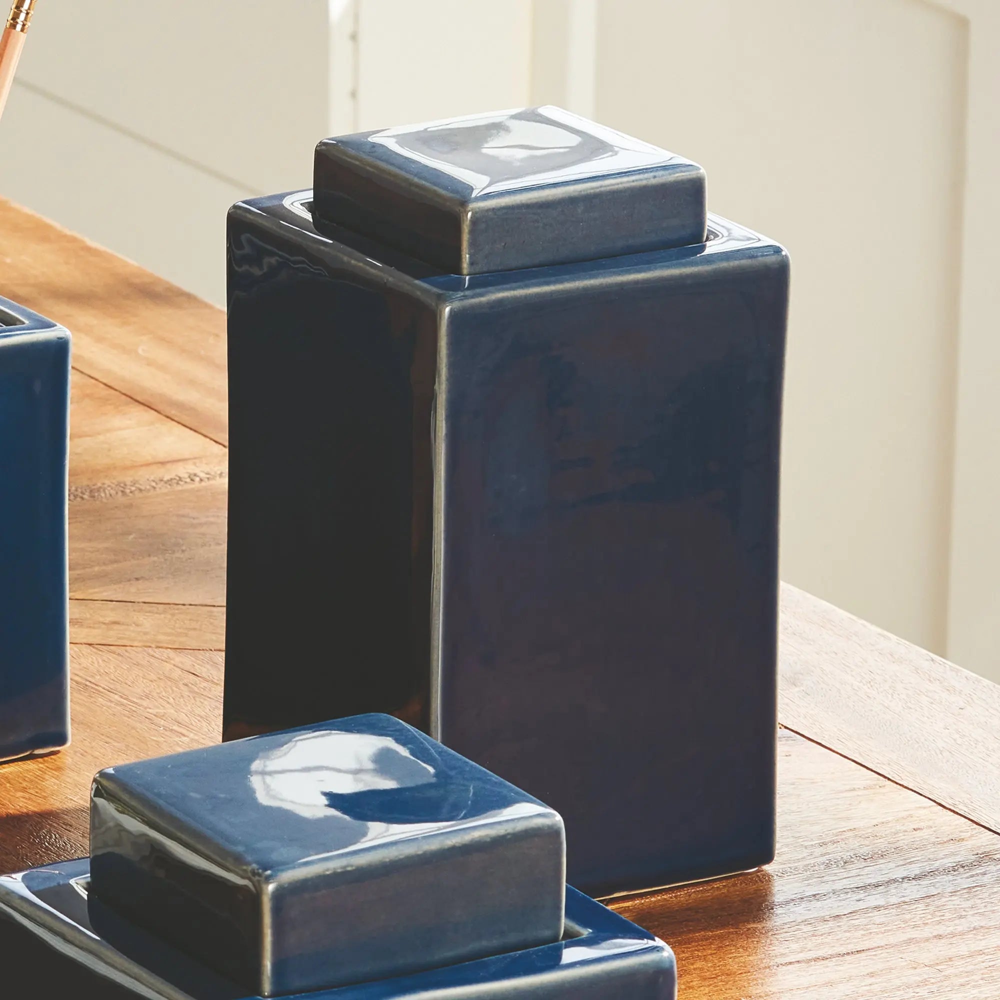 Ophelia Ceramic Lidded Jar – Cream or Blue | 4 Sizes - Villa Decor & Design