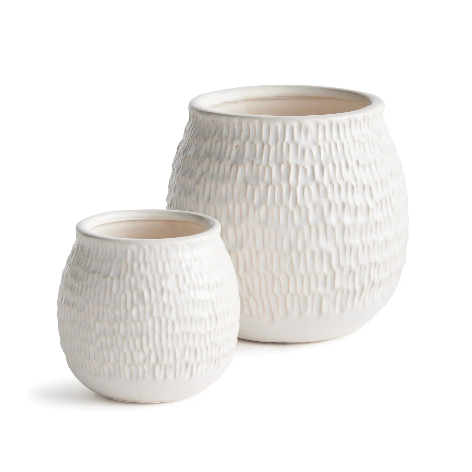 Artisan white pottery planters with drainage for indoor plants