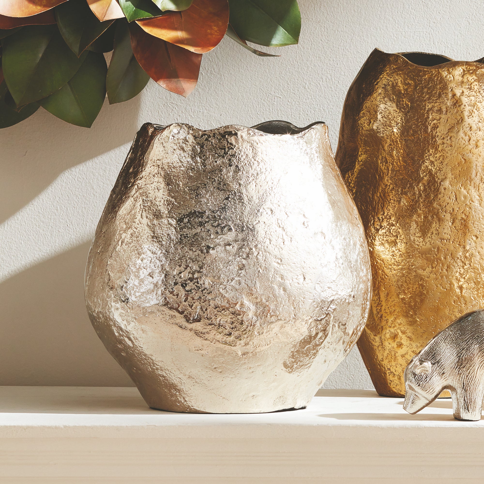 Harlin Vase – Short or Tall, Sand Cast Aluminum in Silver or Gold
