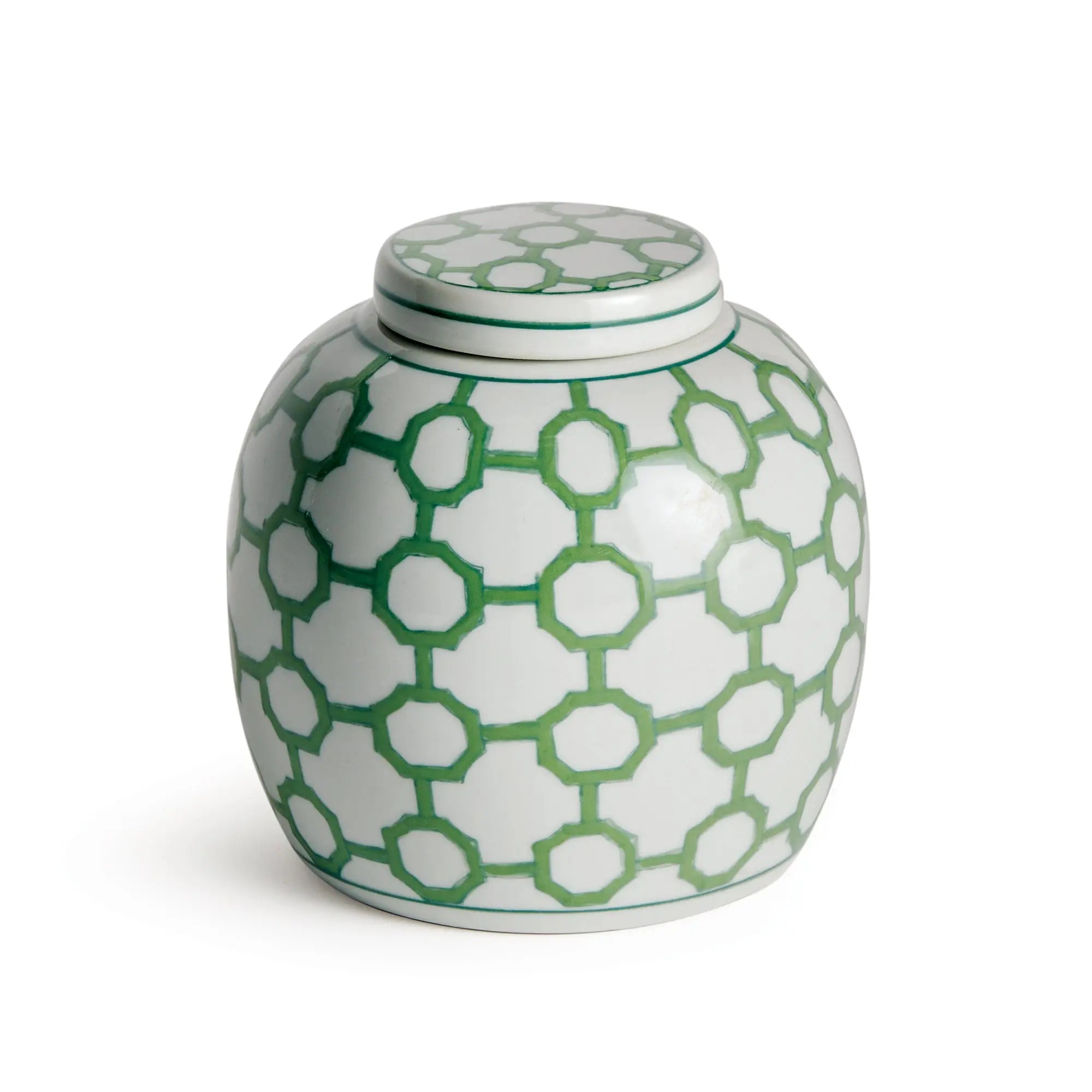 Imperial Link 5.5" Lidded Jar - Green & White Geometric Porcelain Napa Home & Garden