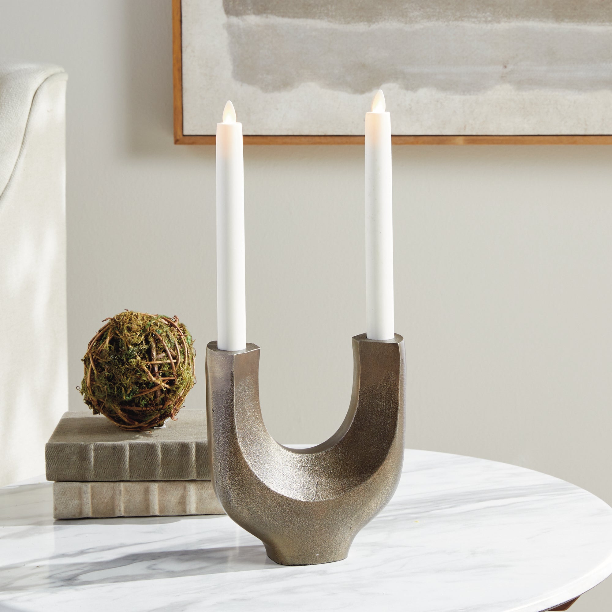 Zoey 2-taper candelabra in antique gold
