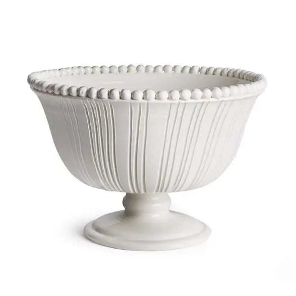 Perla Decorative Footed Bowl - Handmade Italian Ceramic Centerpiece (White) - Villa Decor & Design