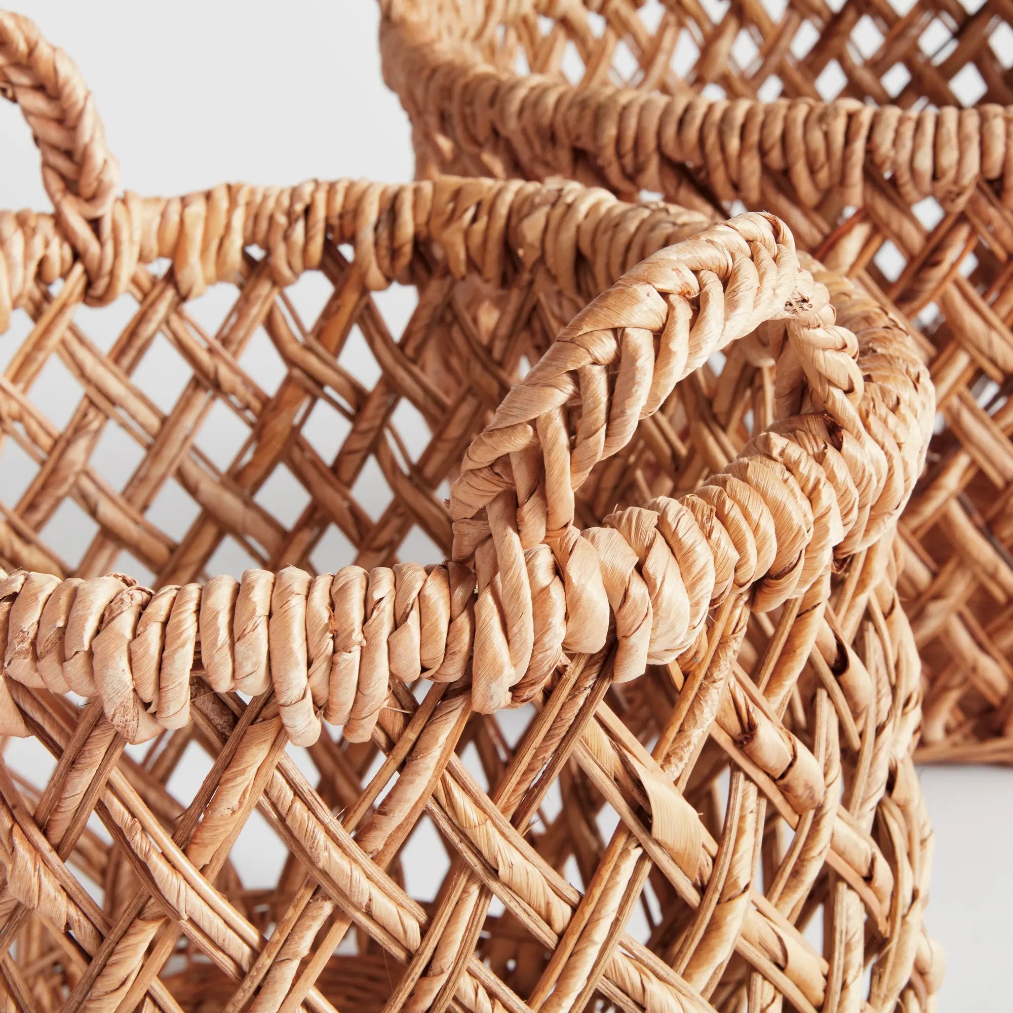Emlyn Woven Storage Baskets with Handles – Set of 2 (Banana Leaf) - Close-up of woven baskets with a light background