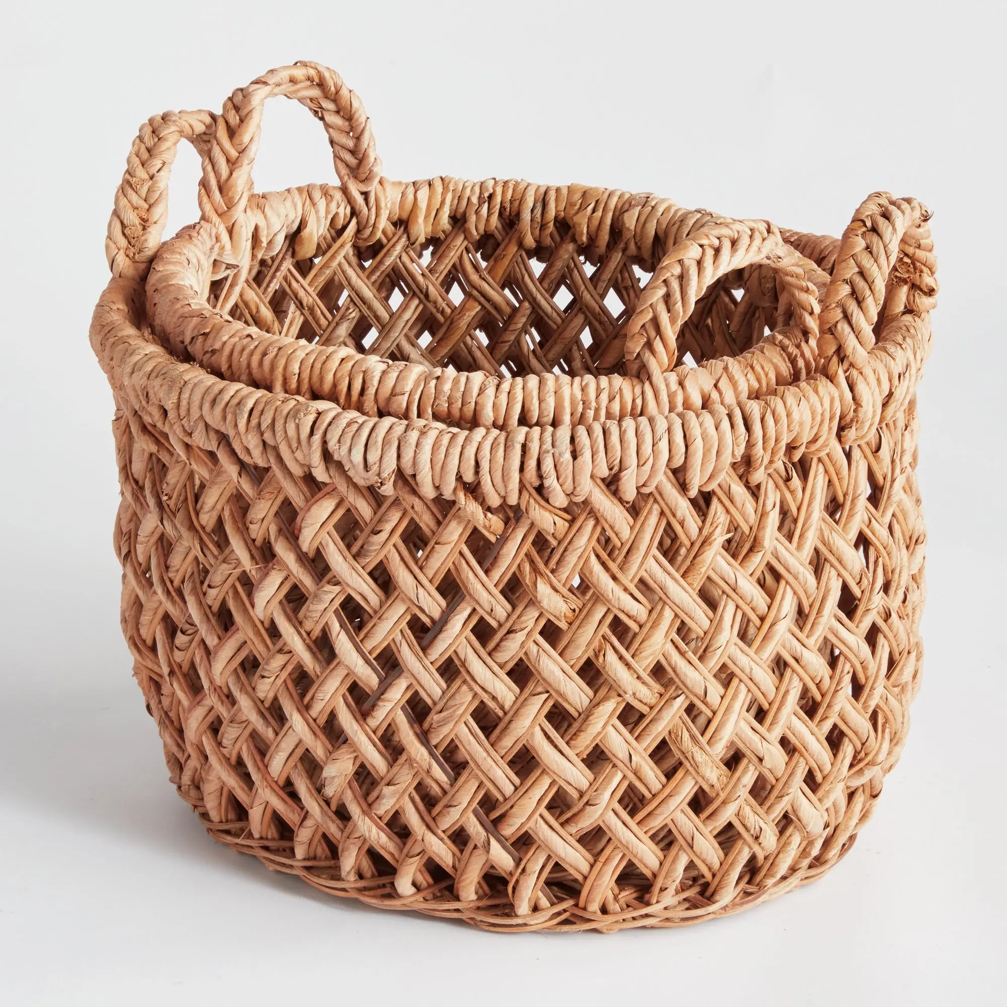 Emlyn Woven Storage Baskets with Handles – Set of 2 (Banana Leaf) - Woven basket with handles on a light gray background