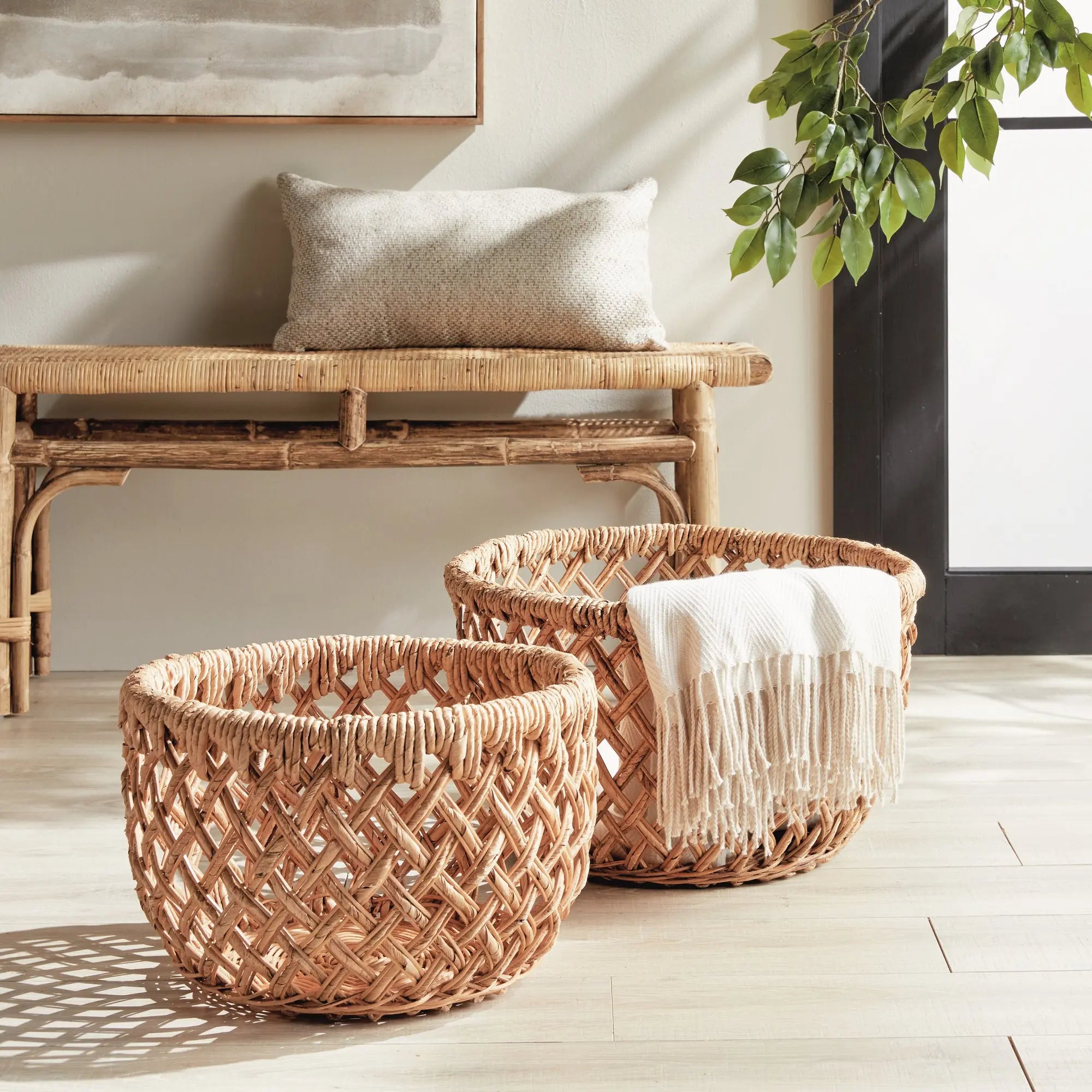 Emlyn Baskets - Set of two woven storage baskets nested