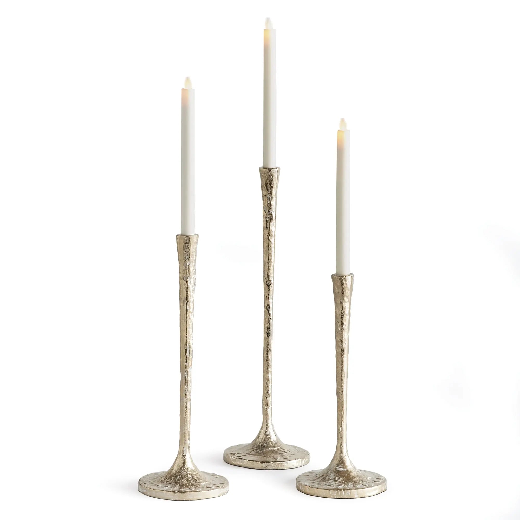 Burke Modern Taper Candle Holders – Set of 3 (White Ash Gold or Antique Brass) - Villa Decor & Design