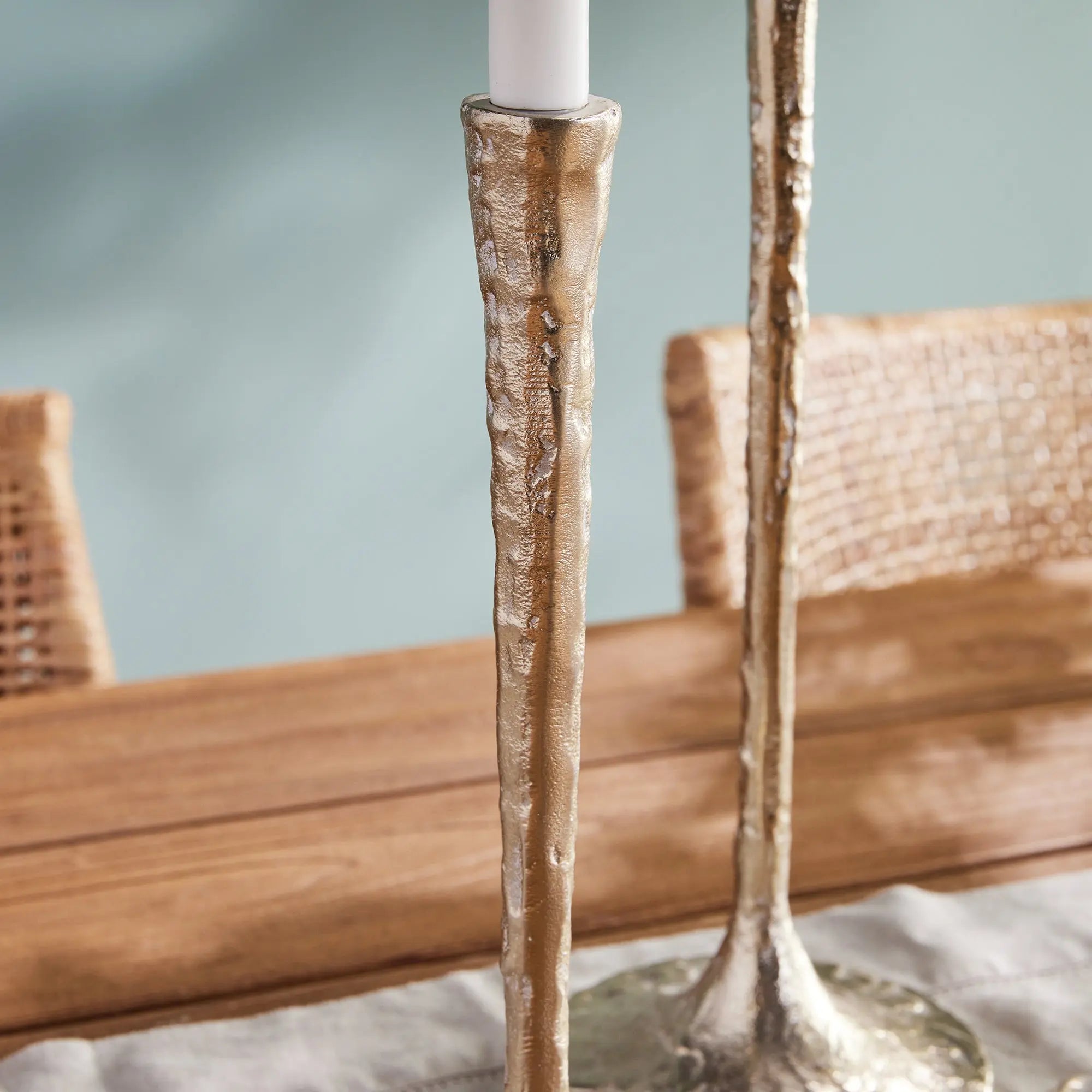 Burke Modern Taper Candle Holders – Set of 3 (White Ash Gold or Antique Brass) - Villa Decor & Design