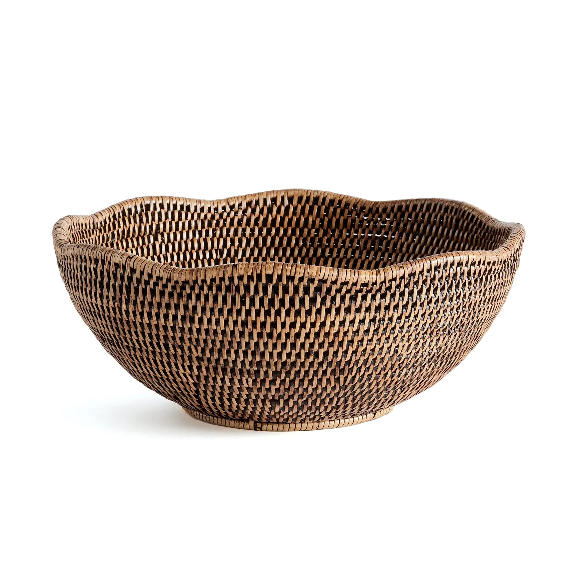 Burma Rattan Scalloped Edge Bowl - Warm Brown | SMALL