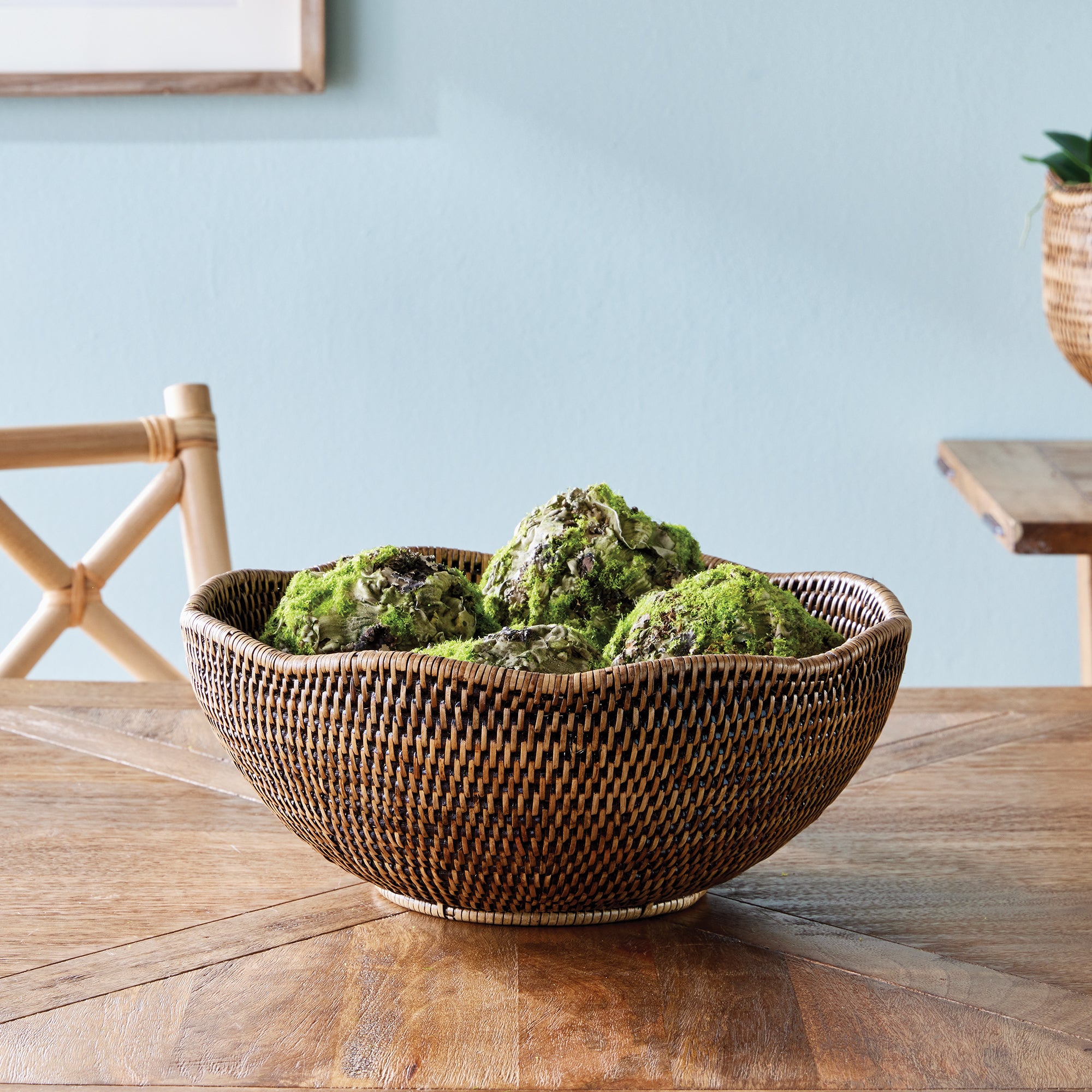 Burma Rattan Scalloped Edge Bowl - Warm Brown | SMALL