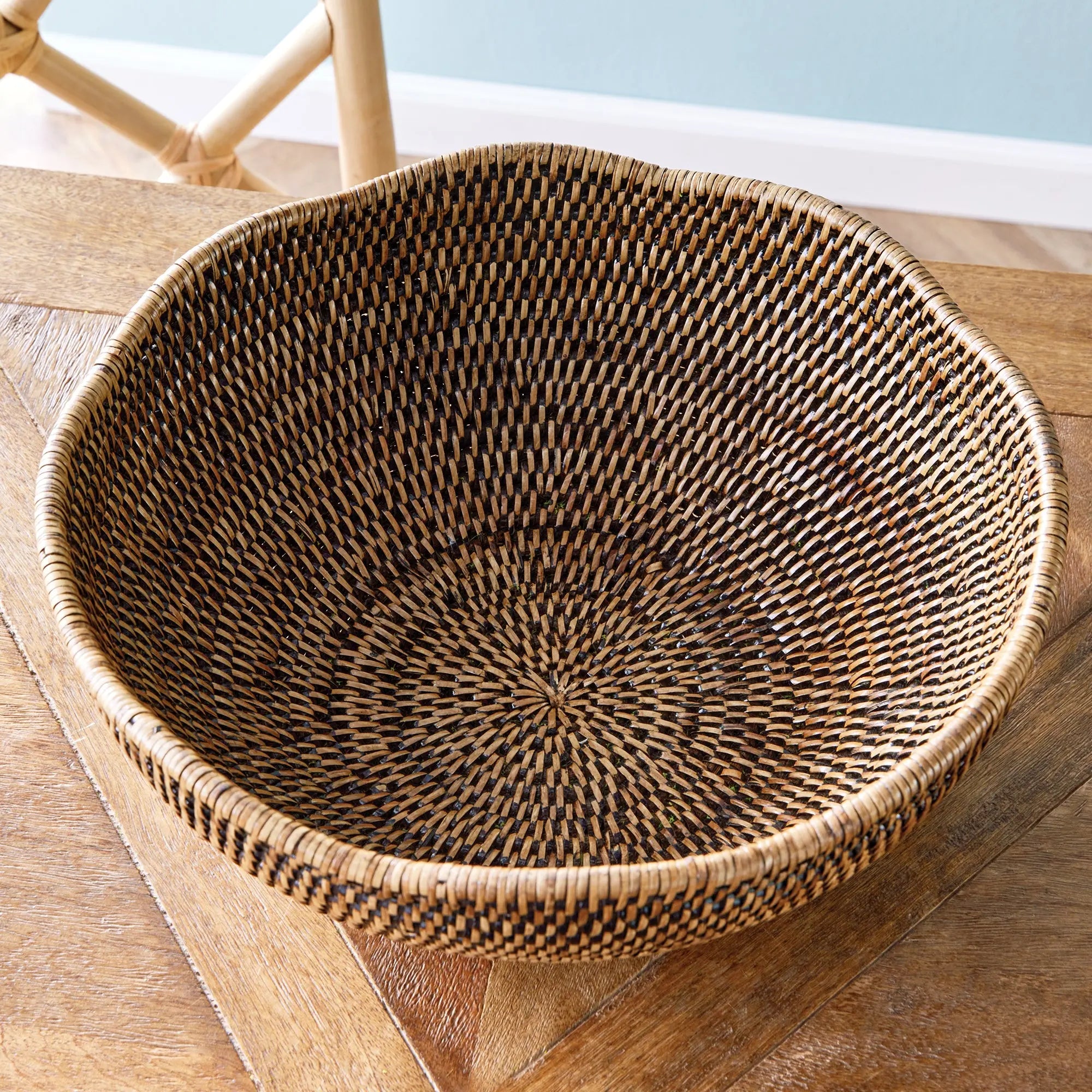 Burma Rattan Scalloped Edge Bowl - Warm Brown | SMALL