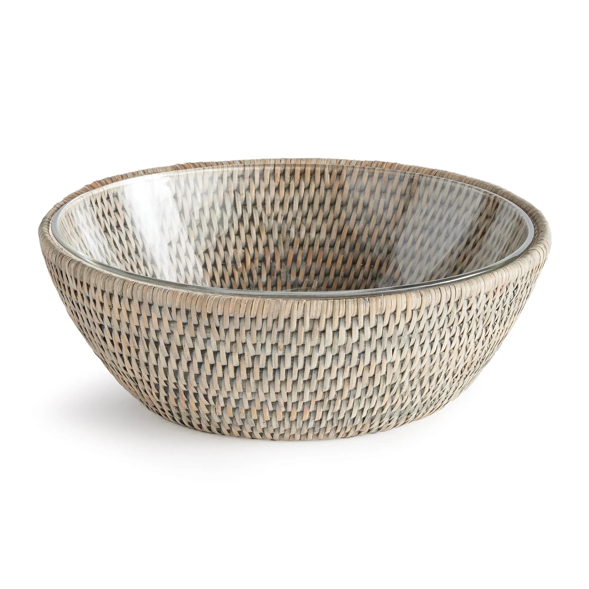 Burma Rattan Bowl with glass insert – graywash finish