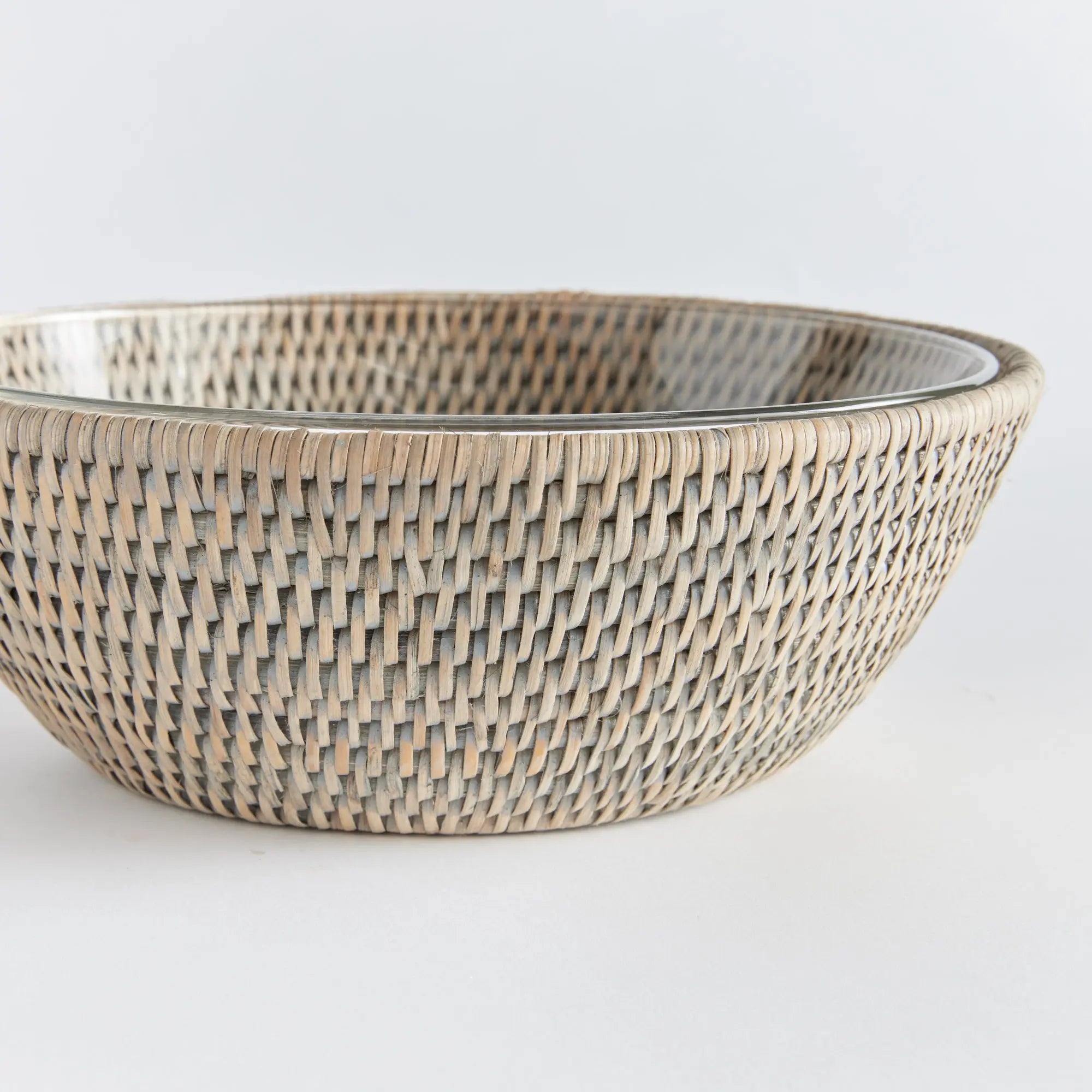 Burma Rattan Bowl with glass insert – graywash finish