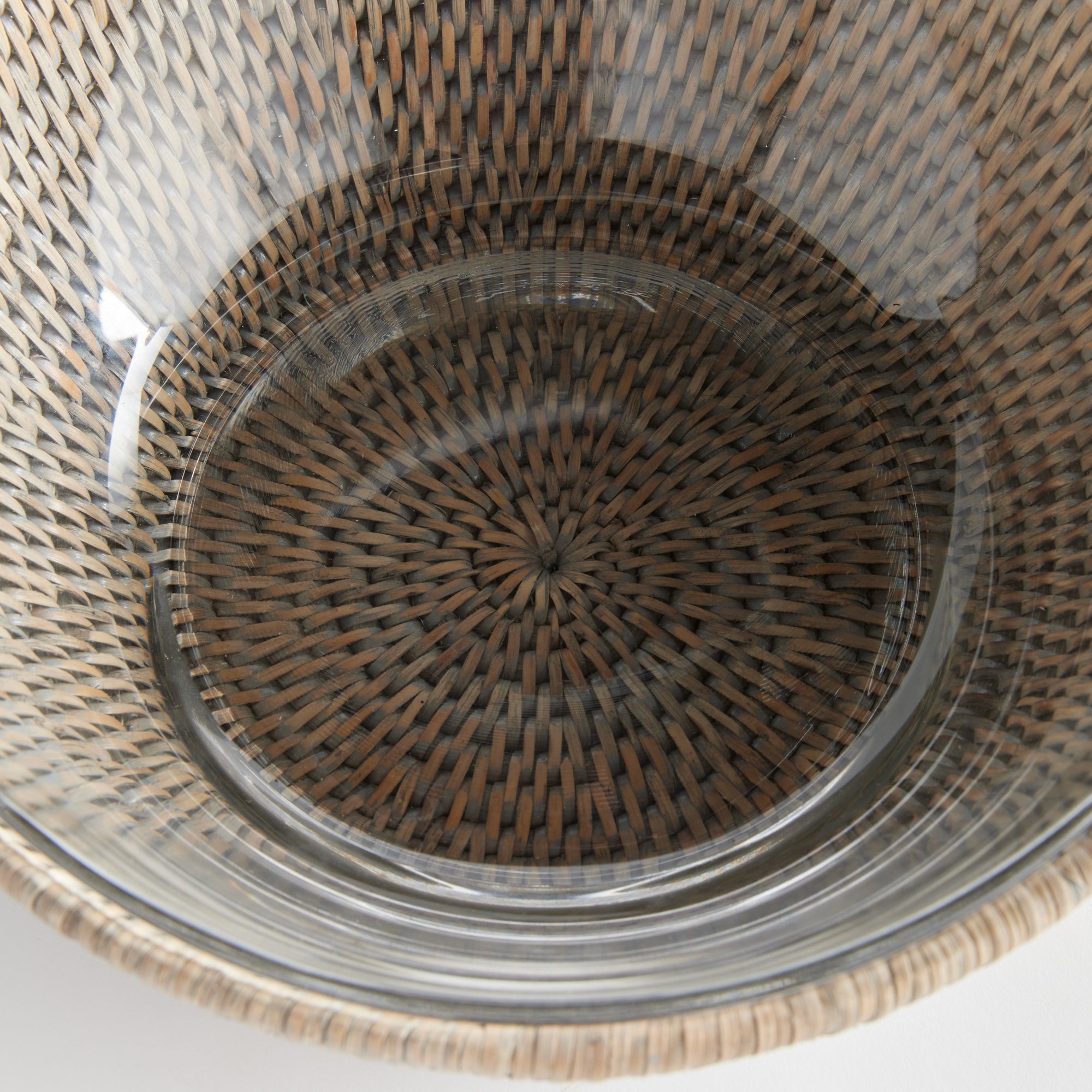 Burma Rattan Bowl with glass insert – graywash finish
