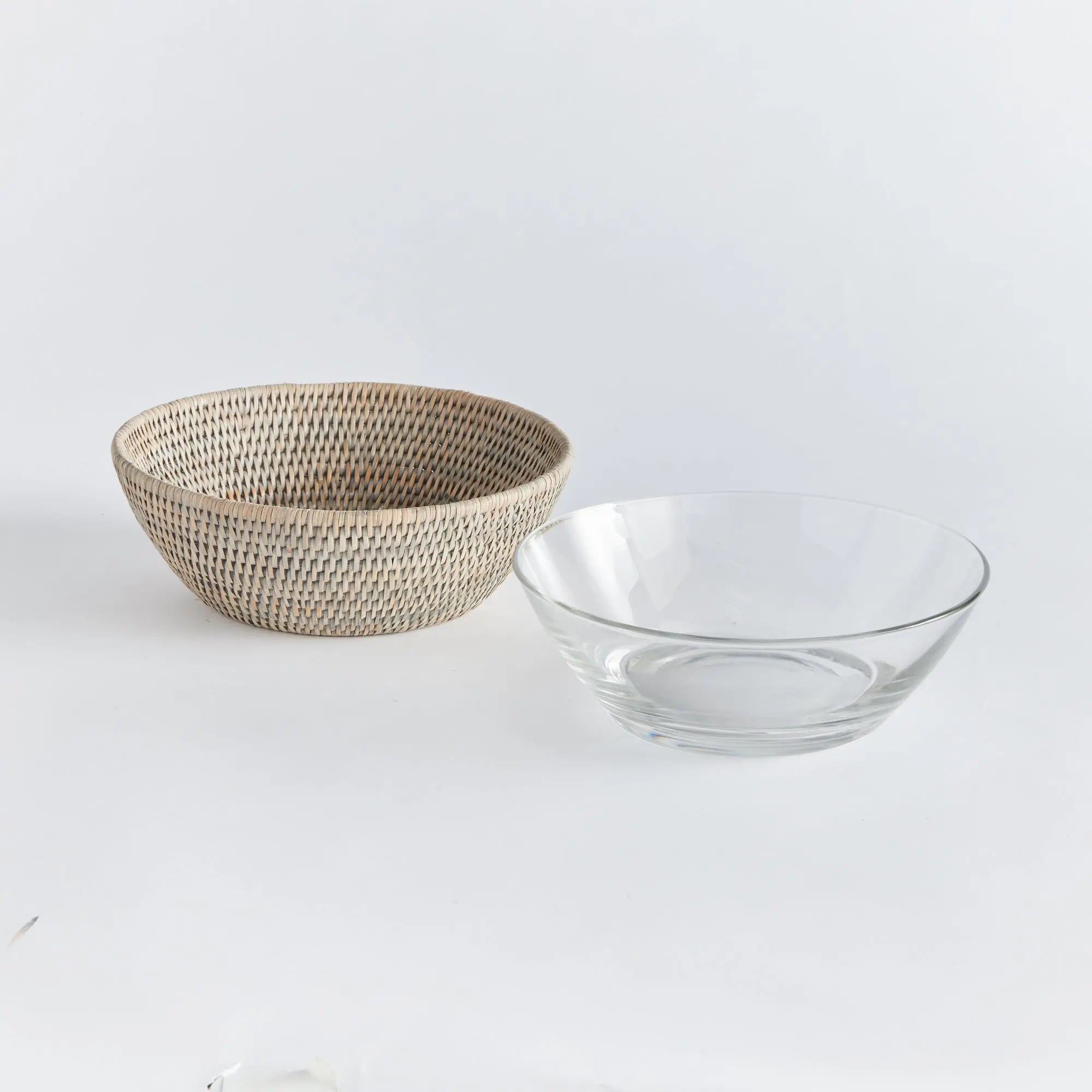 Burma Rattan Bowl with glass insert – graywash finish