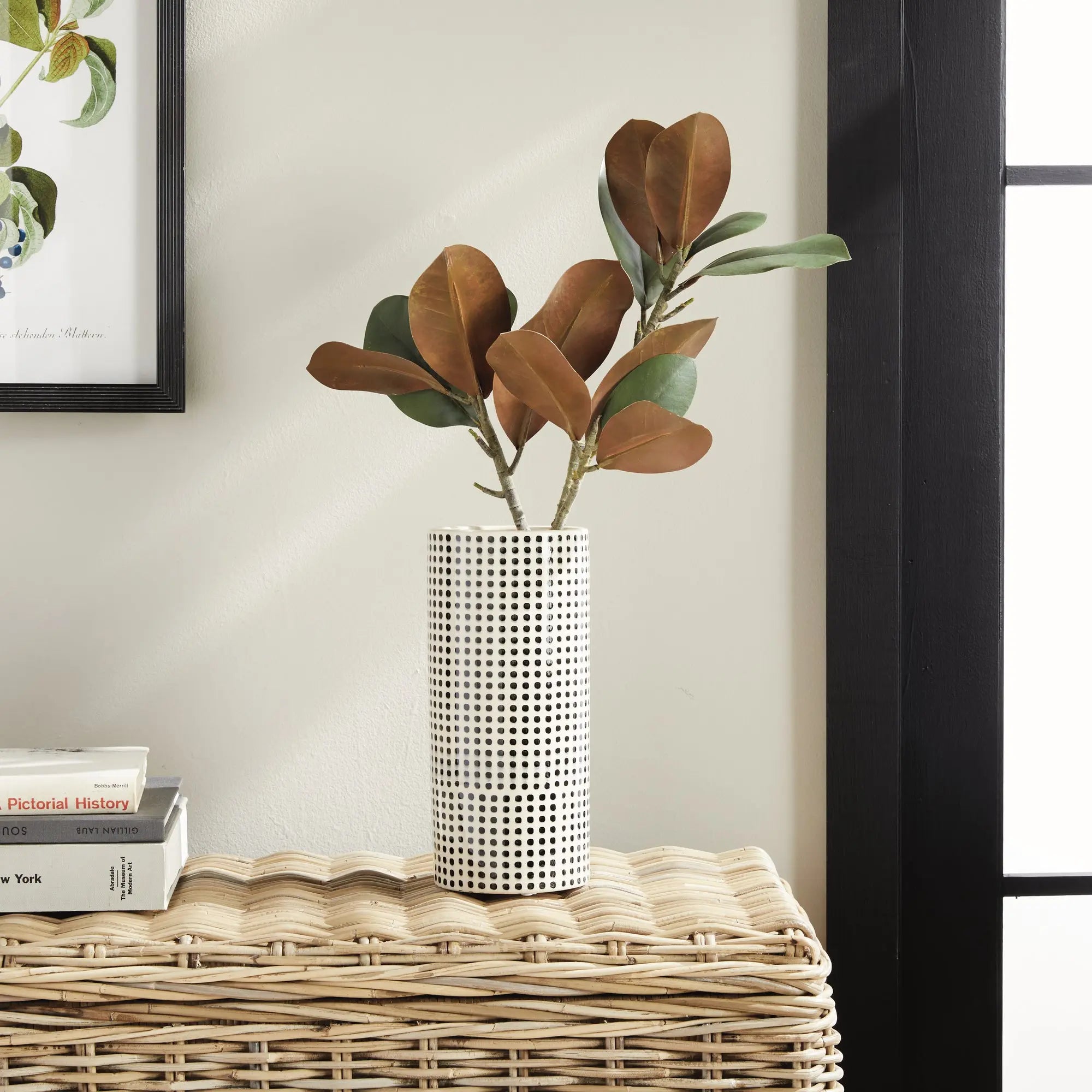 Mina Vase - handcrafted black and white ceramic vase with repeating dot pattern for transitional home décor and floral arrangements