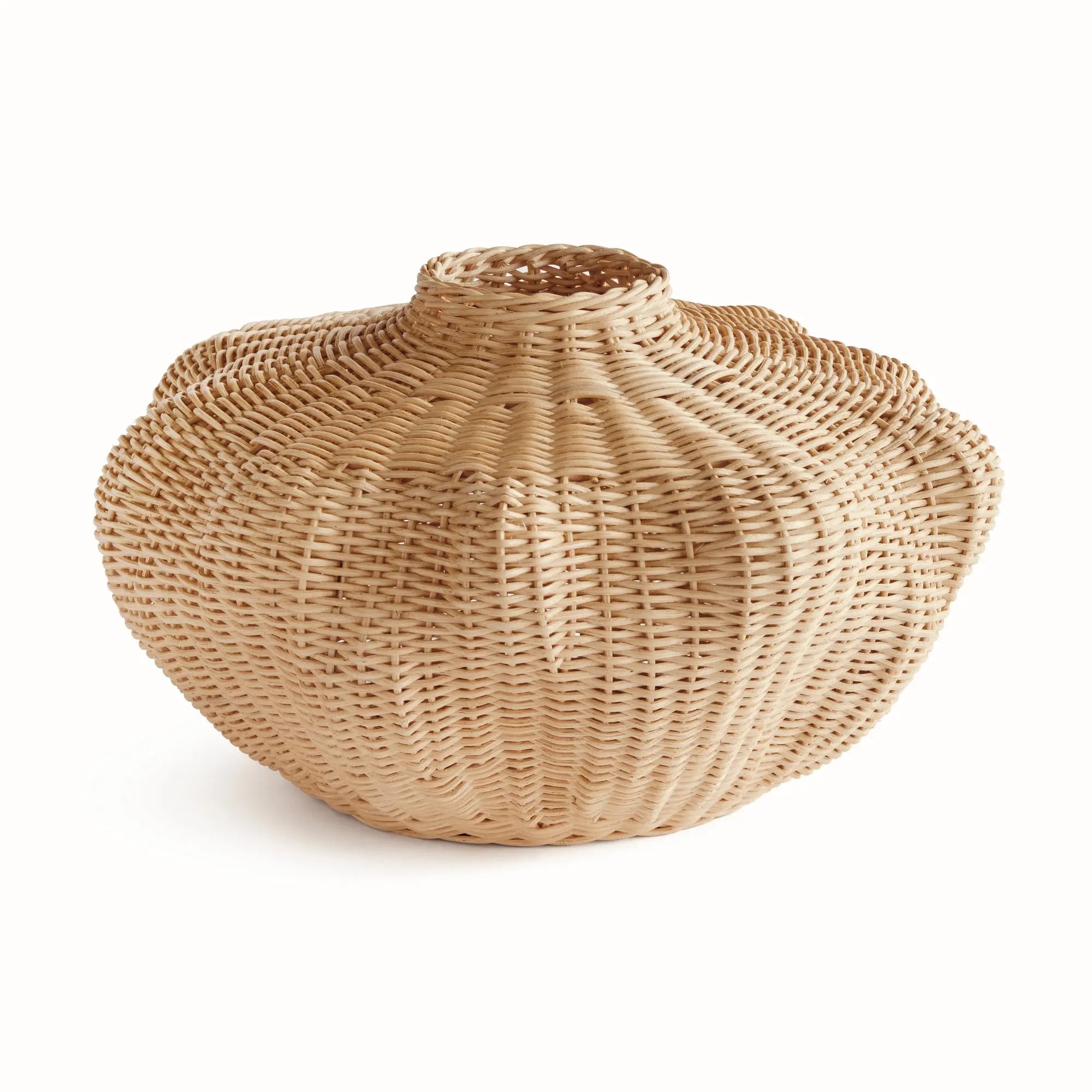 Handwoven short rattan vase with sculptural shape