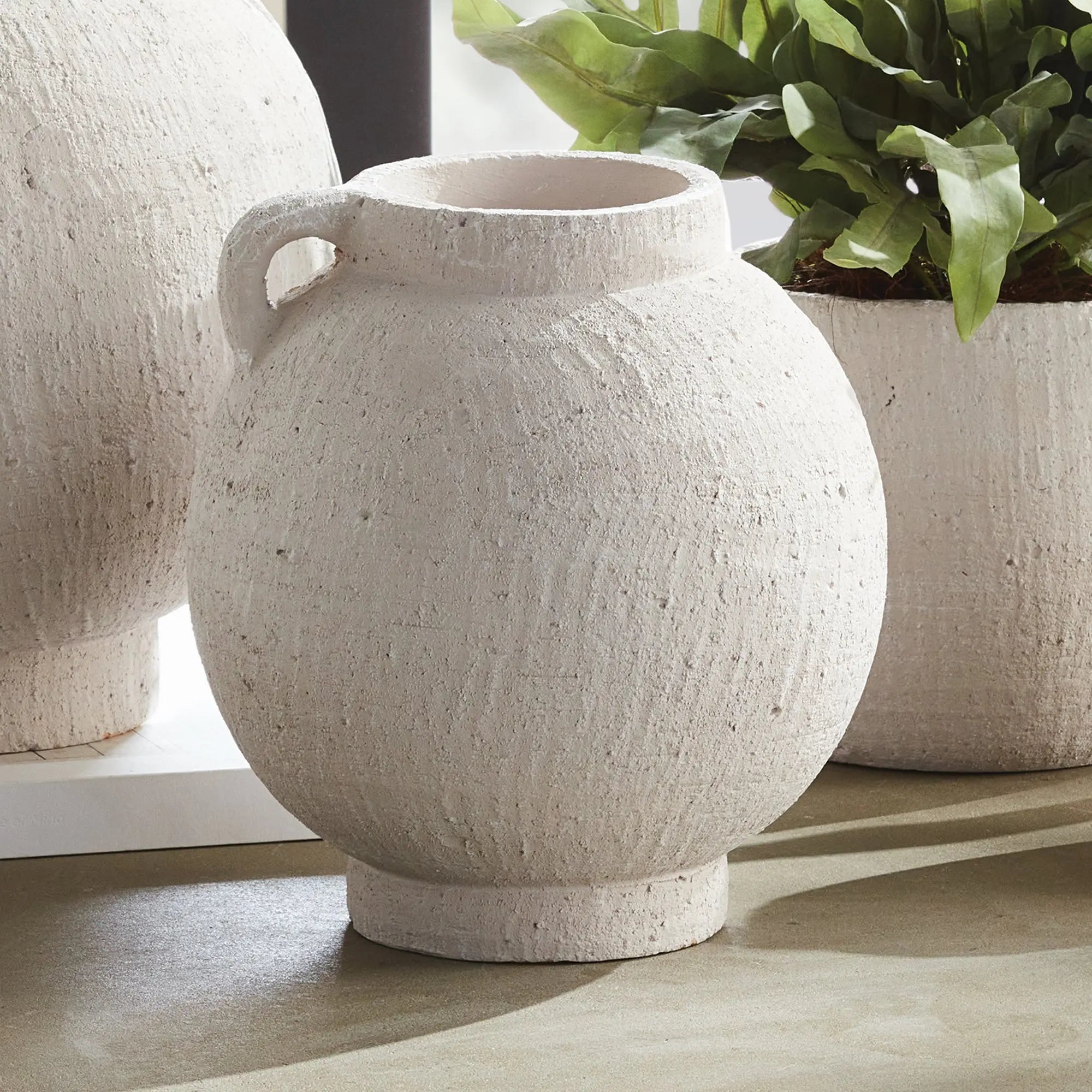 Gianna white terracotta vases – small, medium, and large