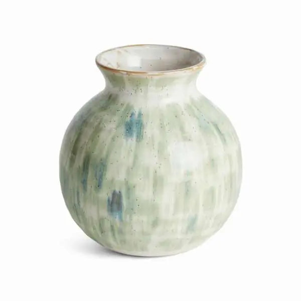 Brosse Vase - Hand-Painted Green & Blue Stoneware Vase - Villa Decor & Design