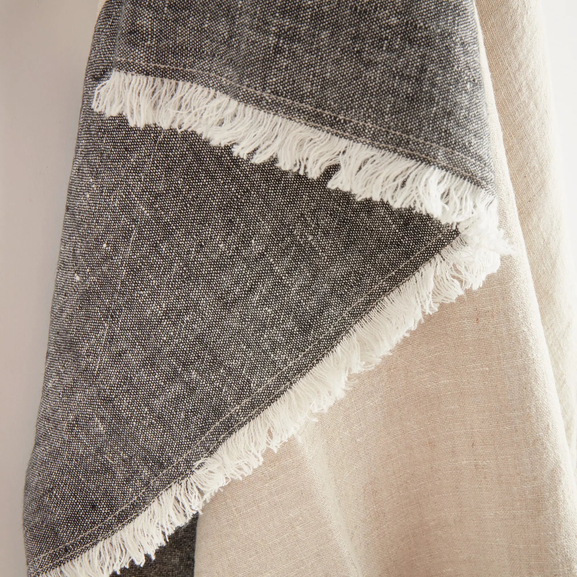 Anika European Linen Throw - FLAX/CHARCOAL