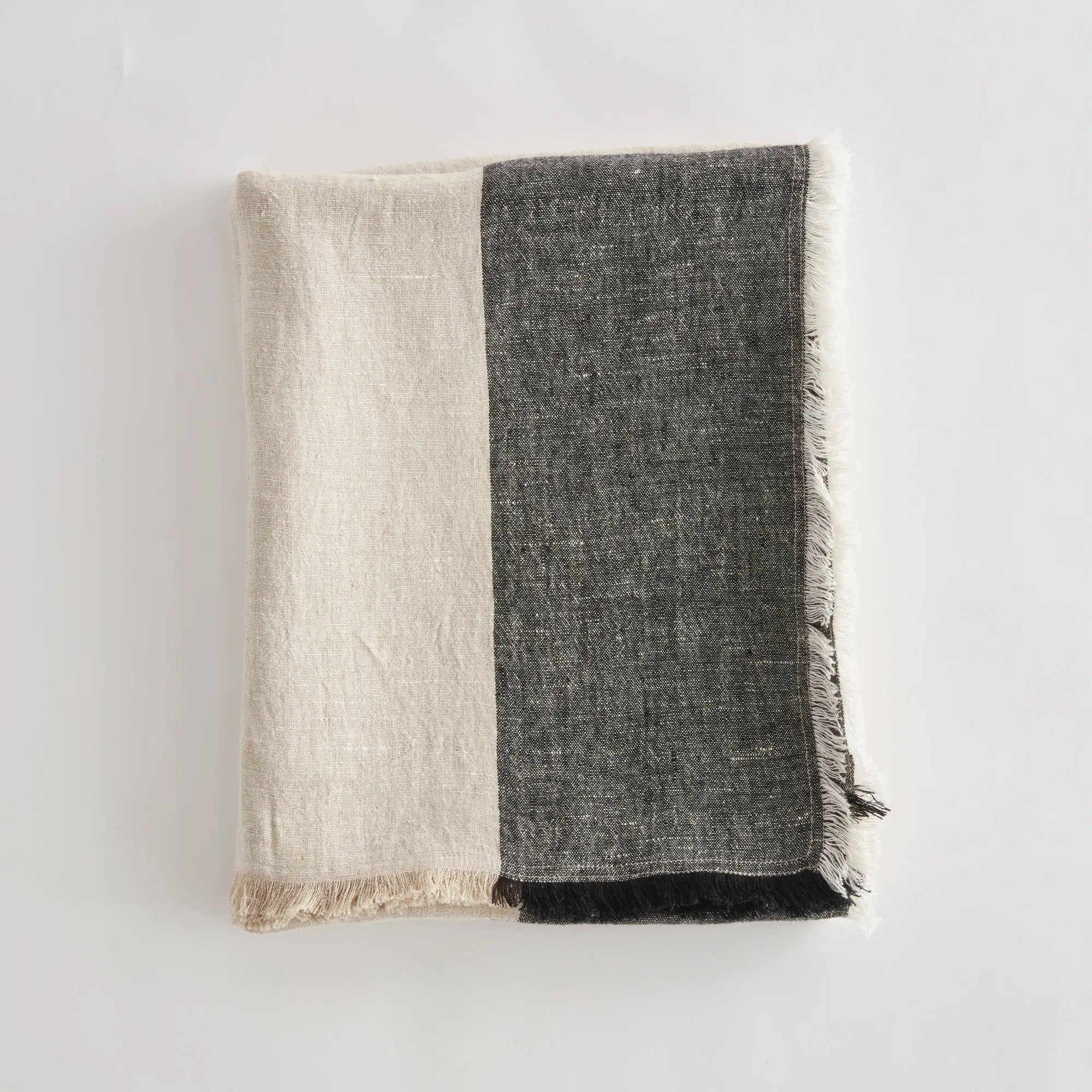 Anika European Linen Throw - FLAX/CHARCOAL