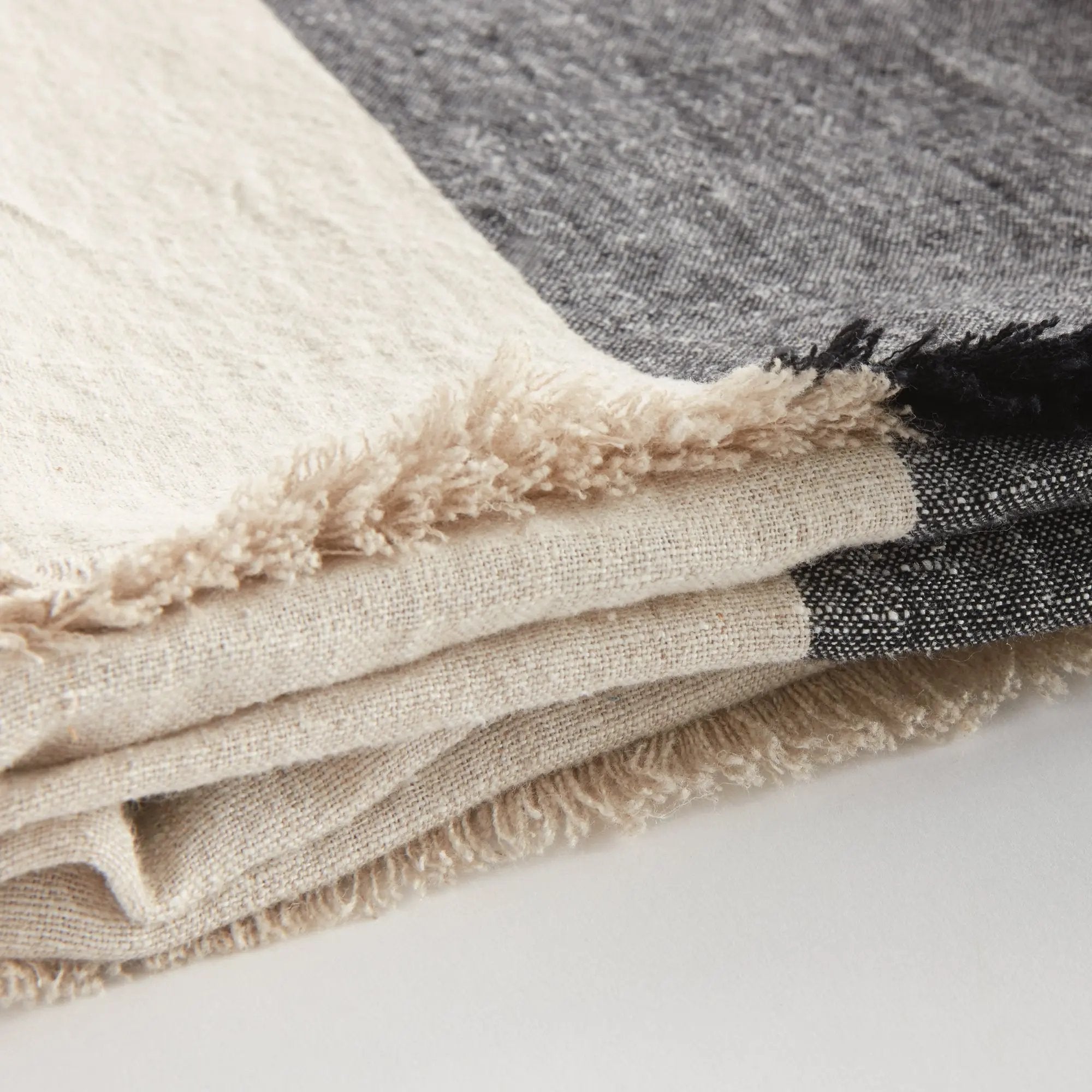 Anika European Linen Throw - FLAX/CHARCOAL