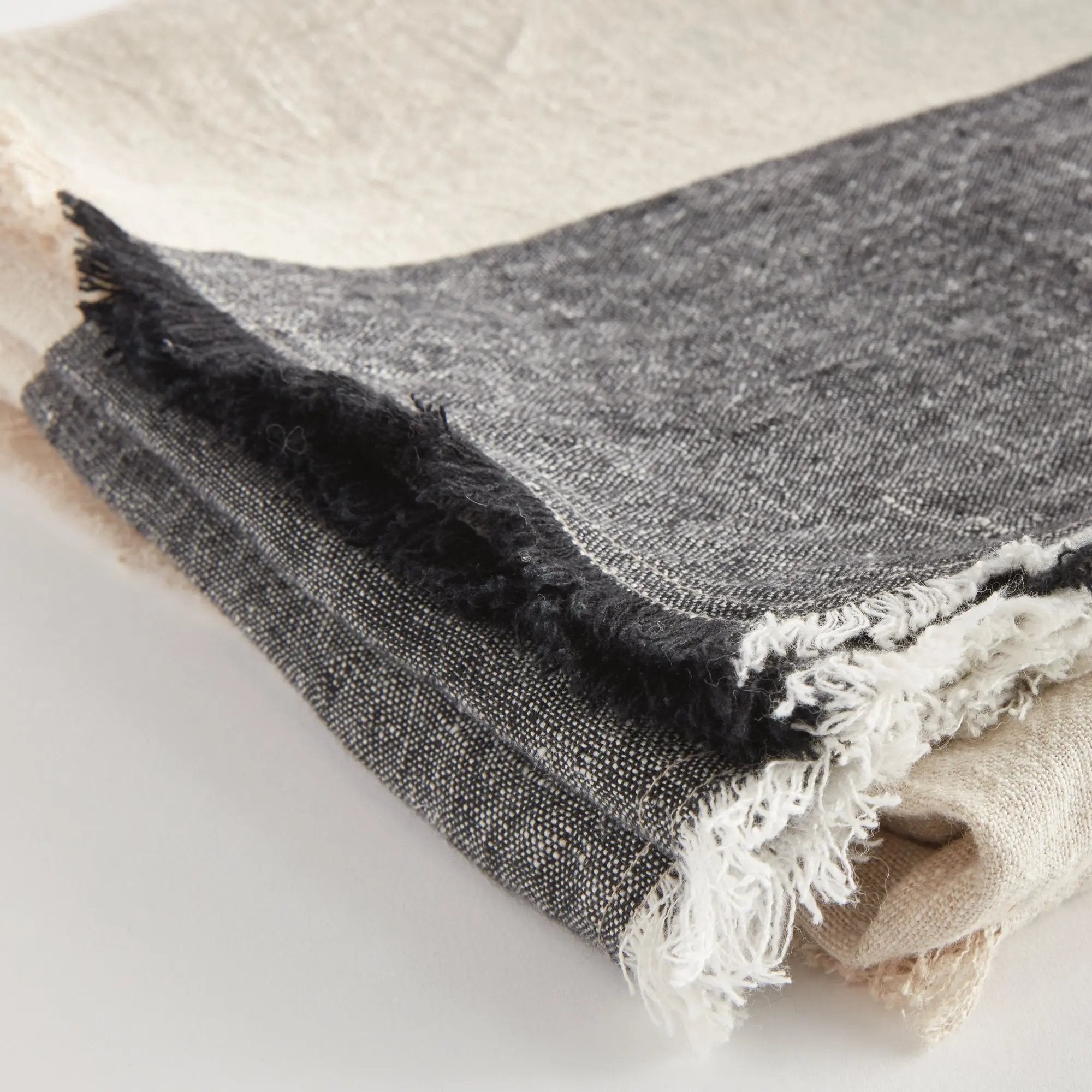 Anika European Linen Throw - FLAX/CHARCOAL
