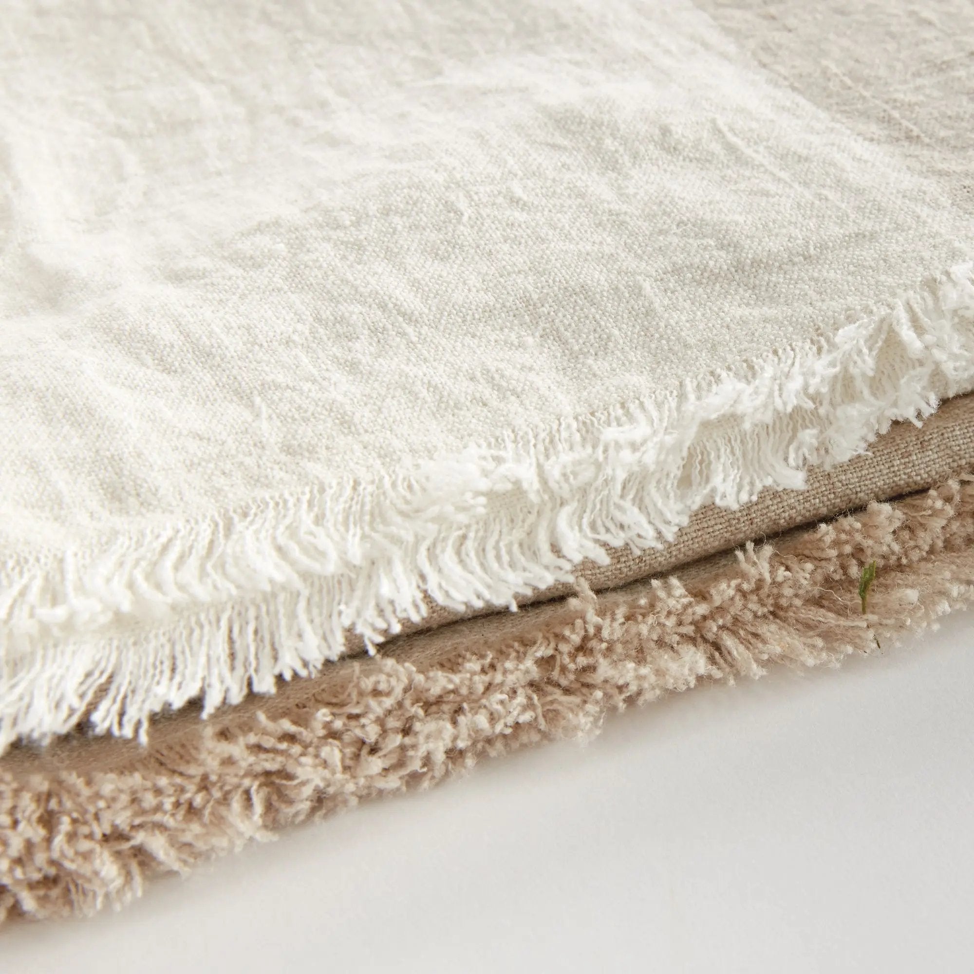 Anika European Linen Throw - FLAX/IVORY