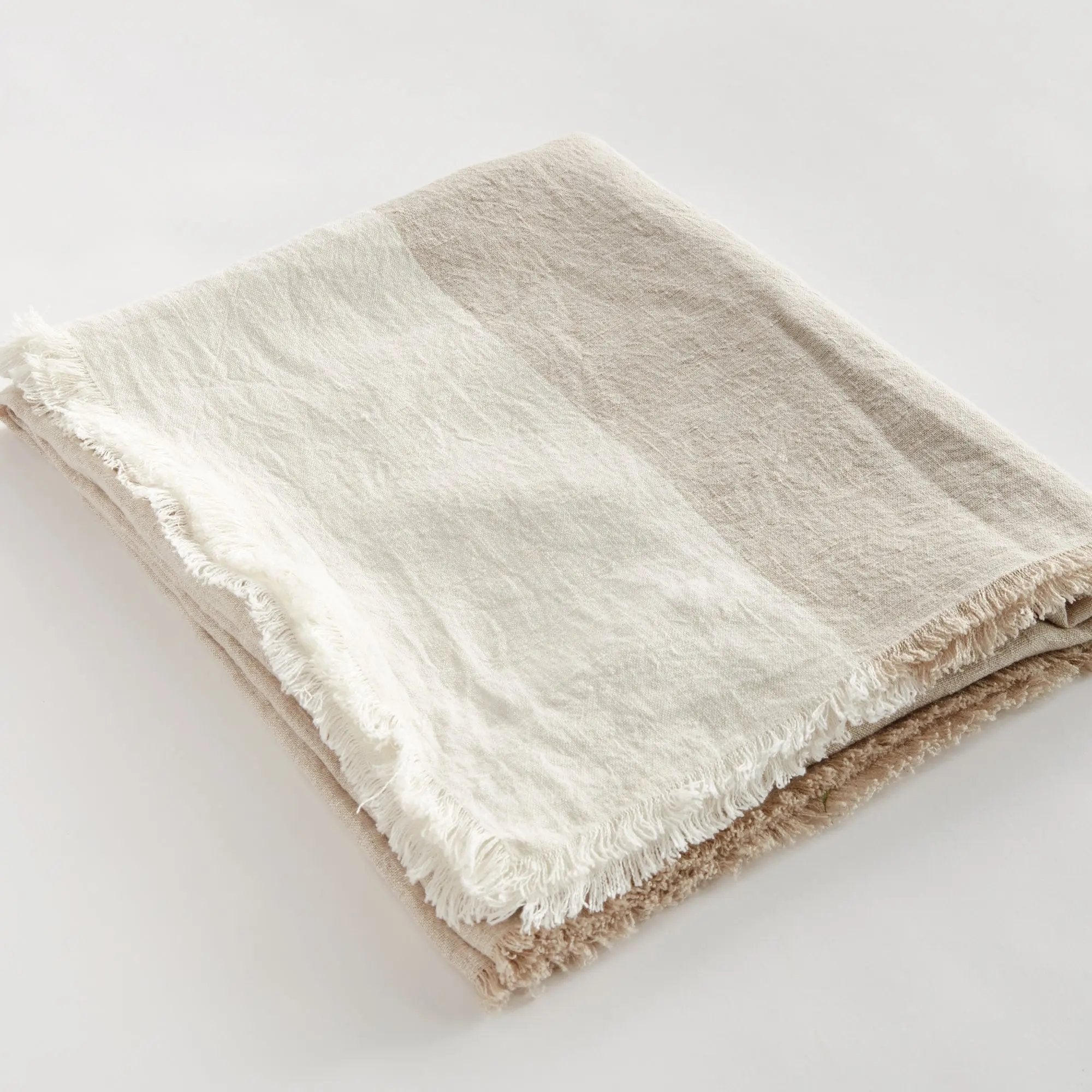 Anika European Linen Throw - FLAX/IVORY