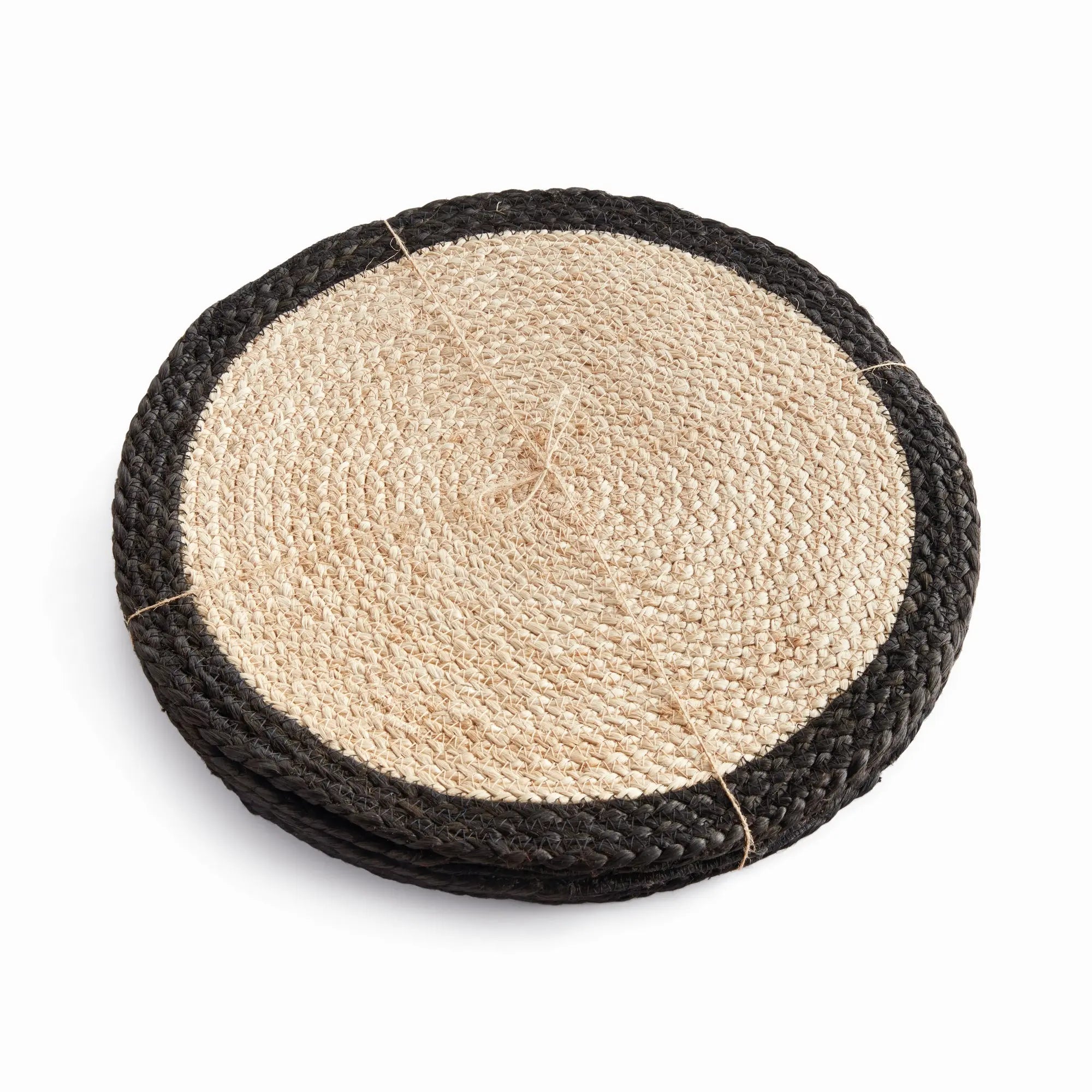 Jute Coil Round Placemats – Set of 8 | Natural with Color Trim Options - Villa Decor & Design