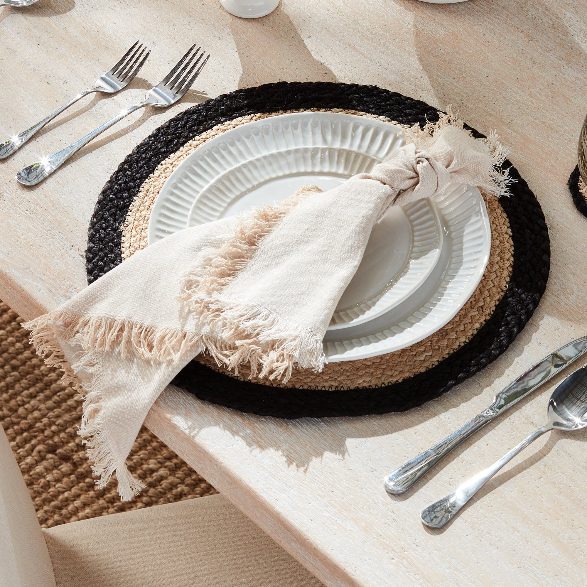 Jute Coil Round Placemats – Set of 8 | Natural with Color Trim Options
