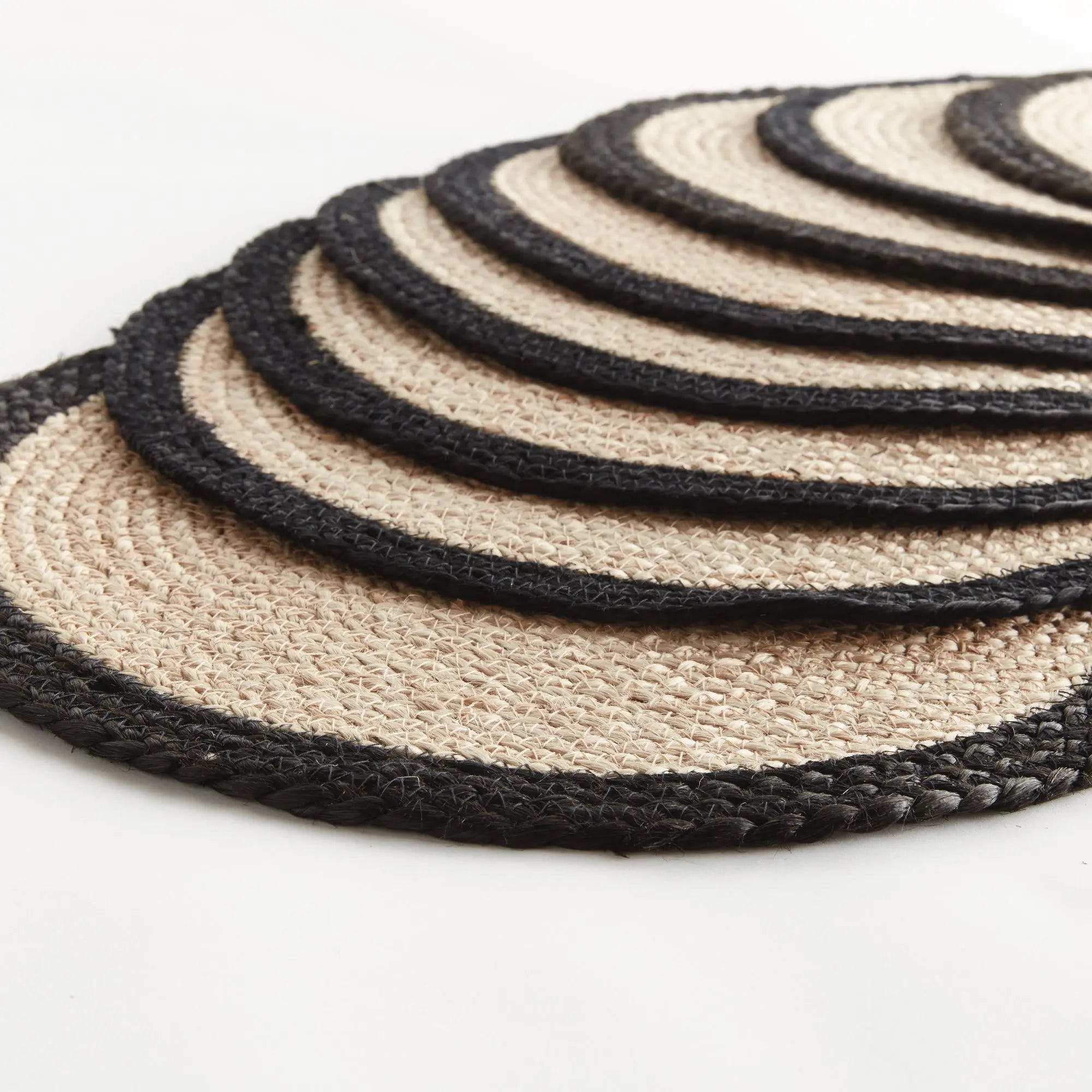Jute Coil Round Placemats – Set of 8 | Natural with Color Trim Options - Villa Decor & Design