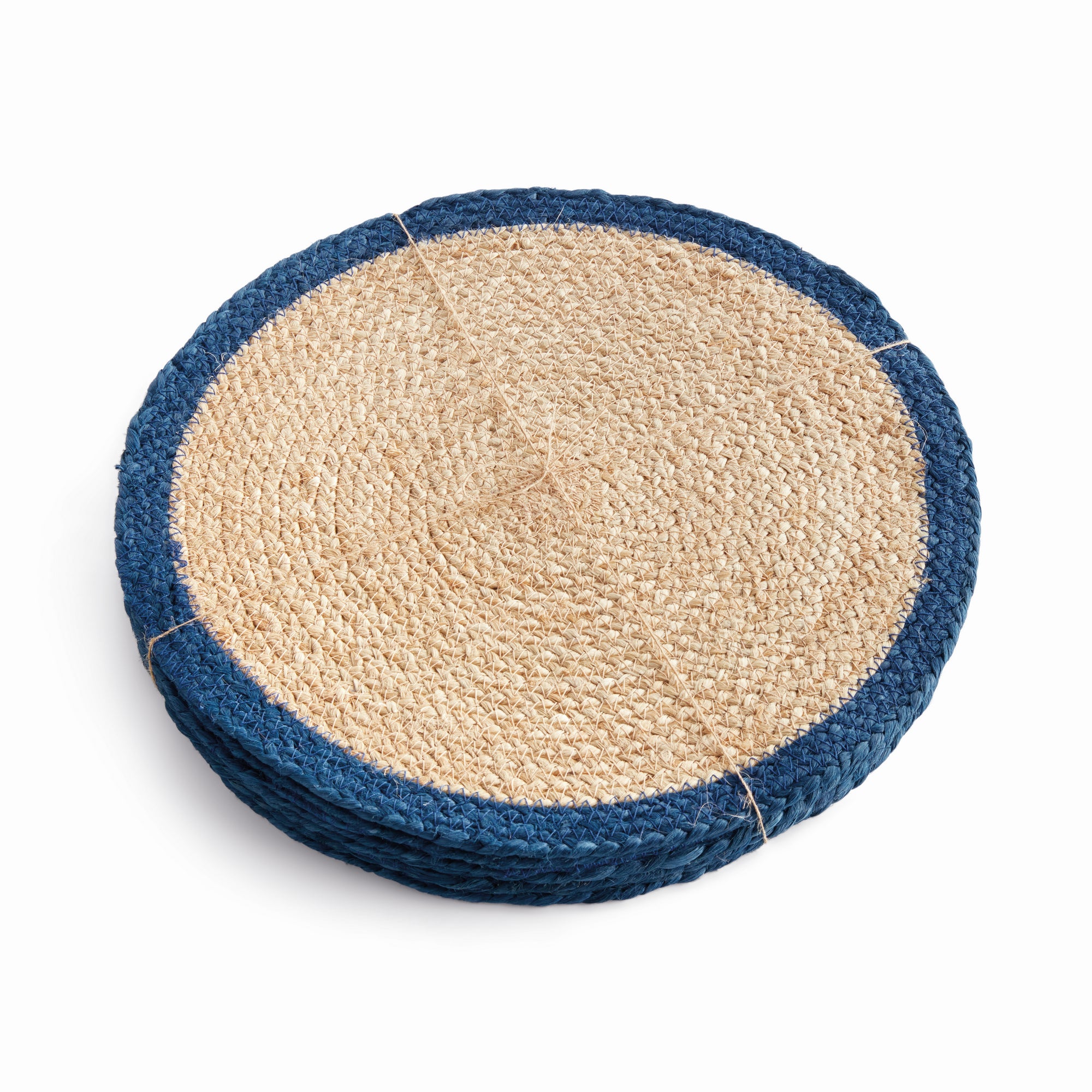 Jute Coil Round Placemats – Set of 8 | Natural with Color Trim Options