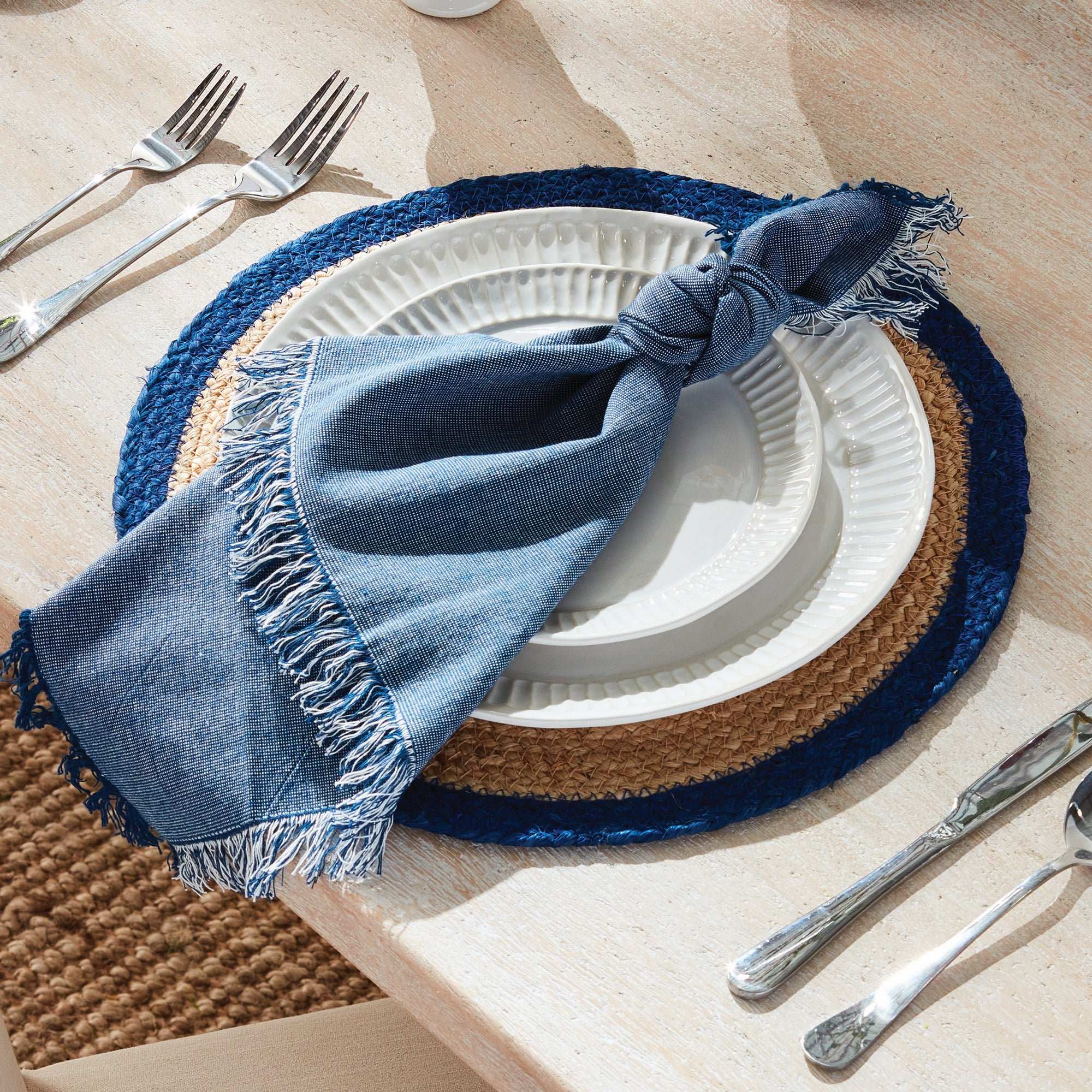 Jute Coil Round Placemats – Set of 8 | Natural with Color Trim Options