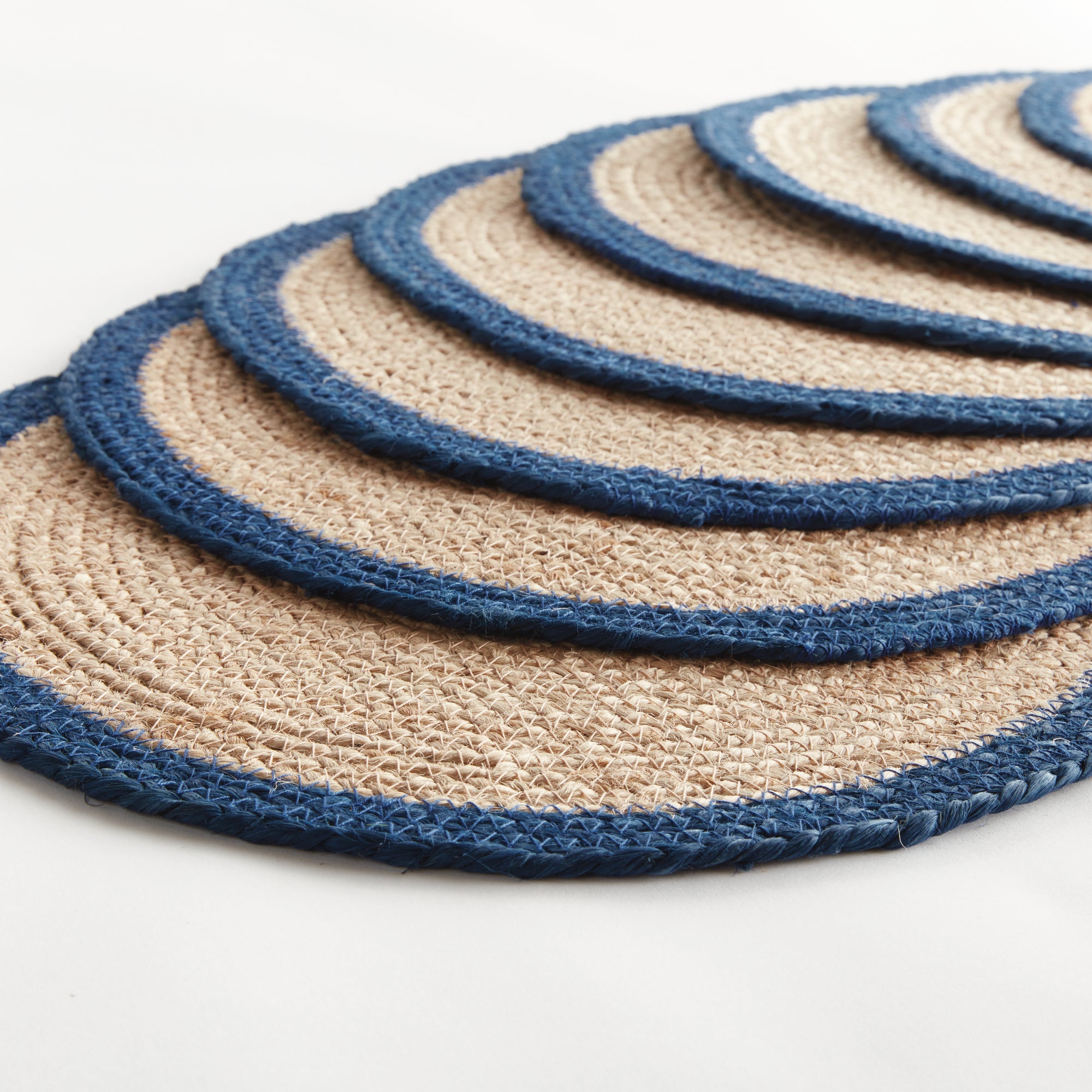 Jute Coil Round Placemats – Set of 8 | Natural with Color Trim Options