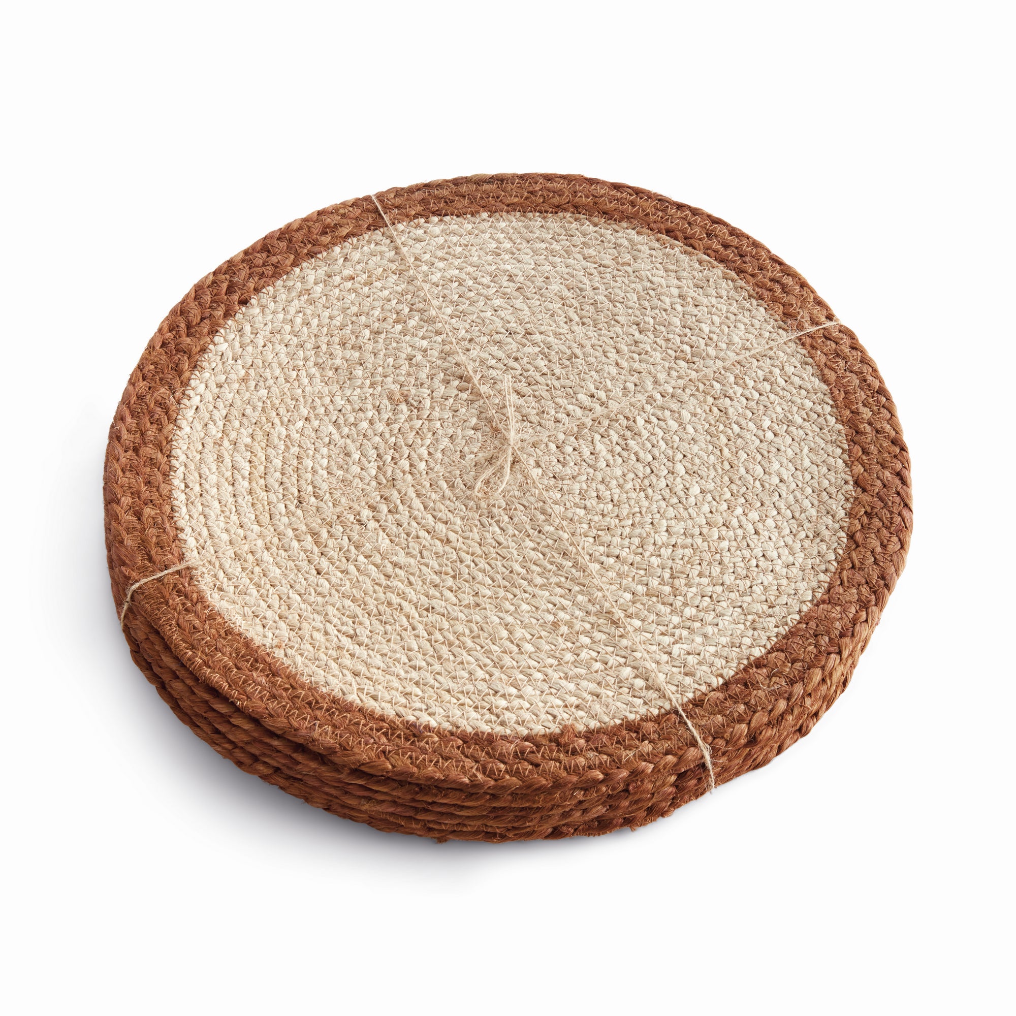 Jute Coil Round Placemats – Set of 8 | Natural with Color Trim Options
