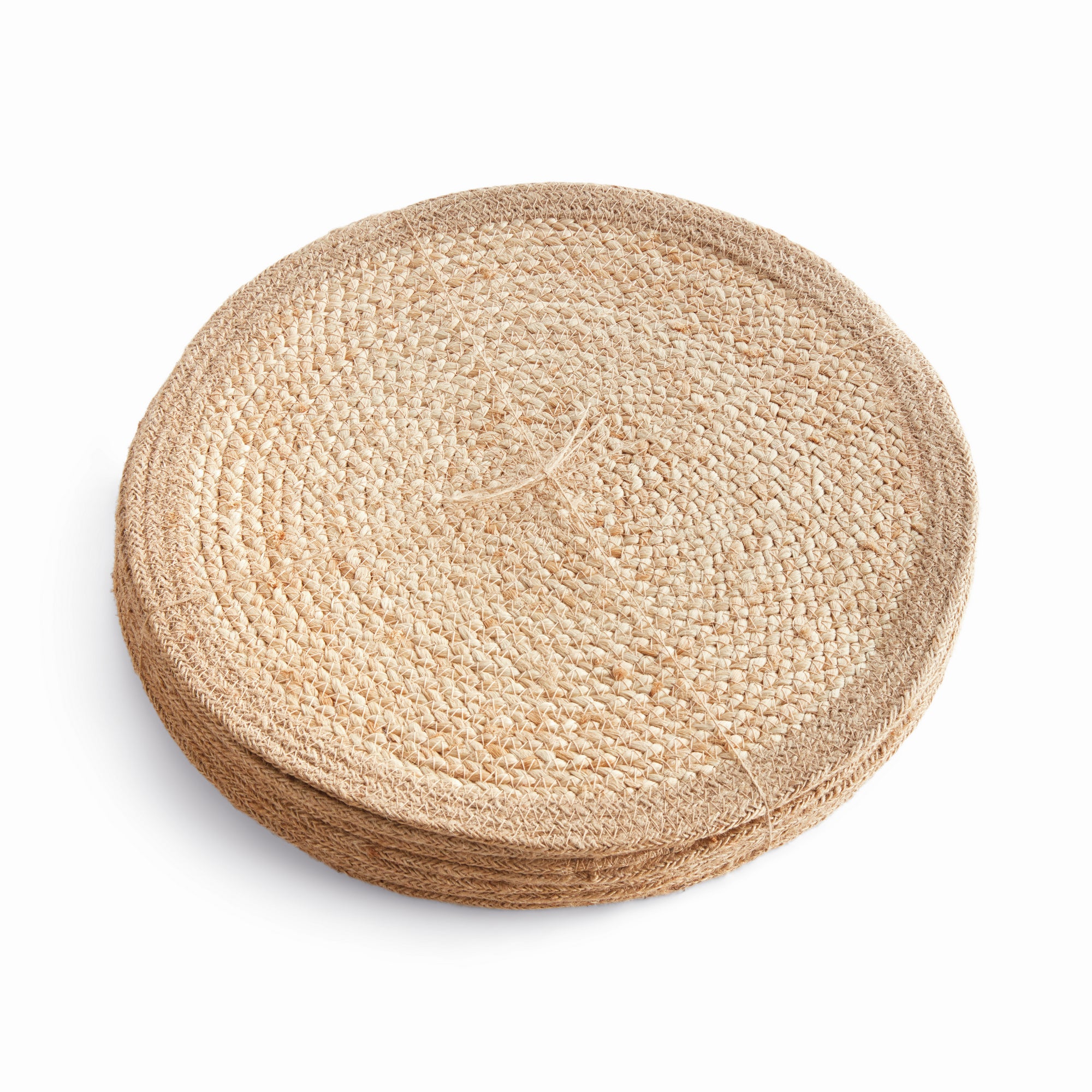 Jute Coil Round Placemats – Set of 8 | Natural with Color Trim Options