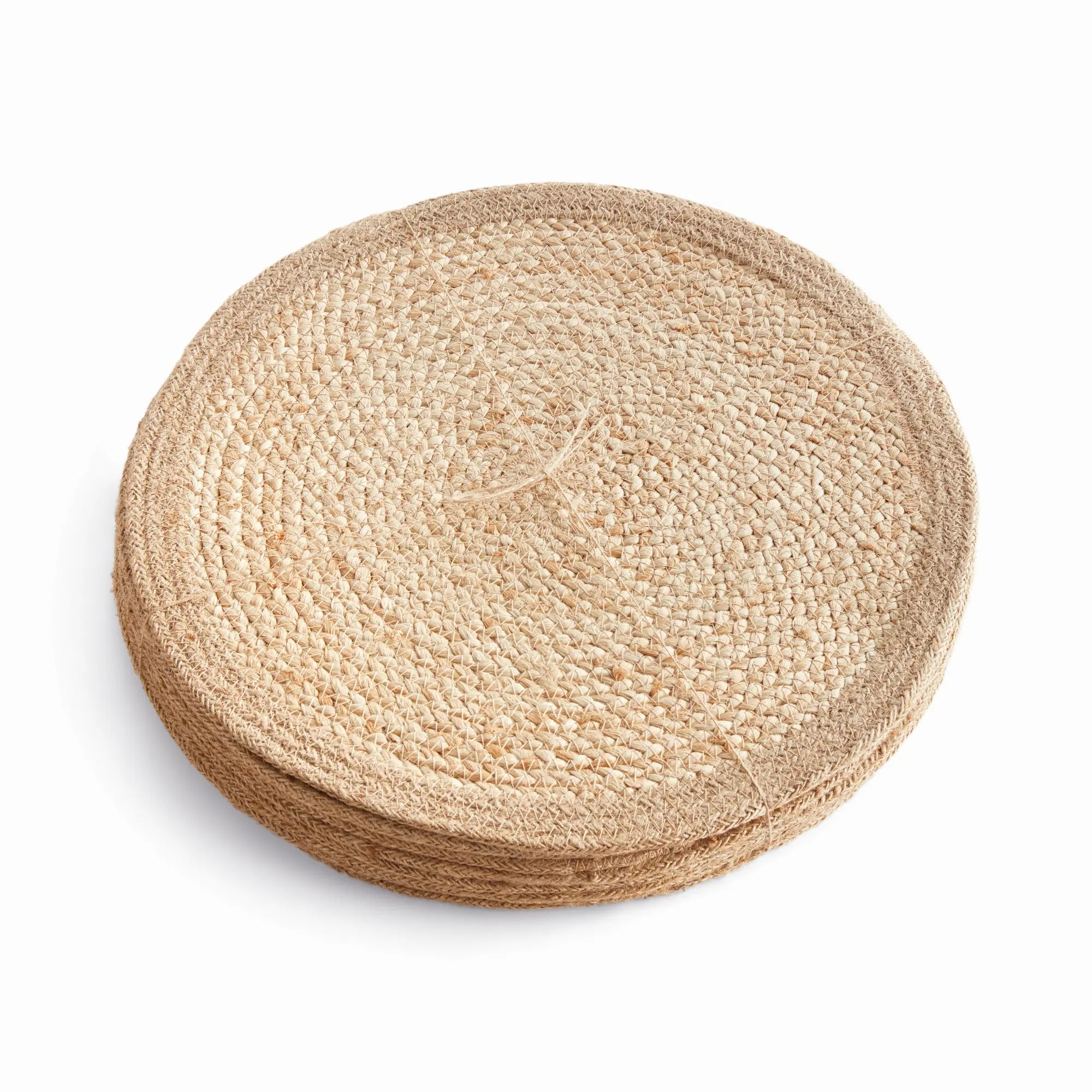 Jute Coil Round Placemats – Set of 8 | Natural with Color Trim Options - Villa Decor & Design
