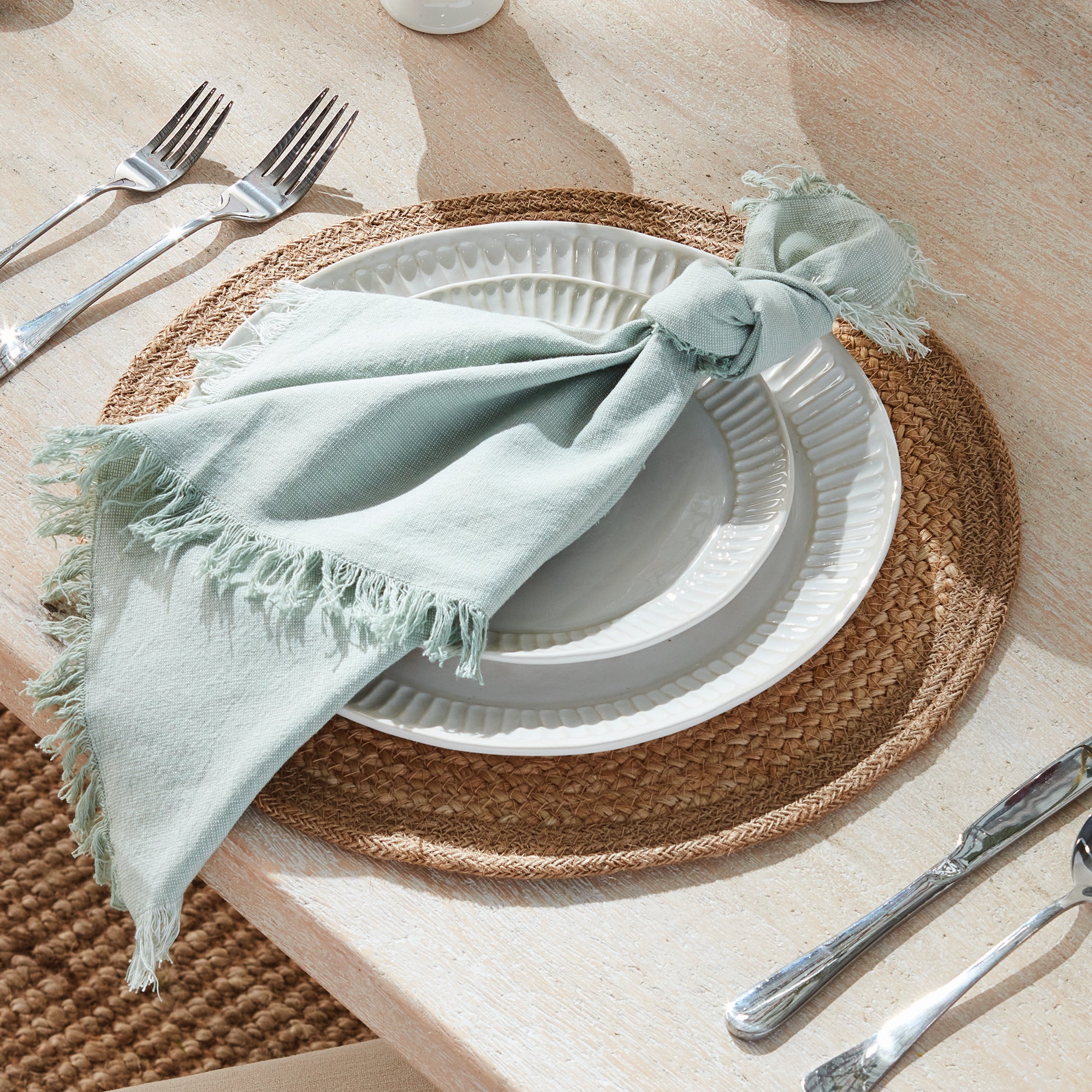 Jute Coil Round Placemats – Set of 8 | Natural with Color Trim Options