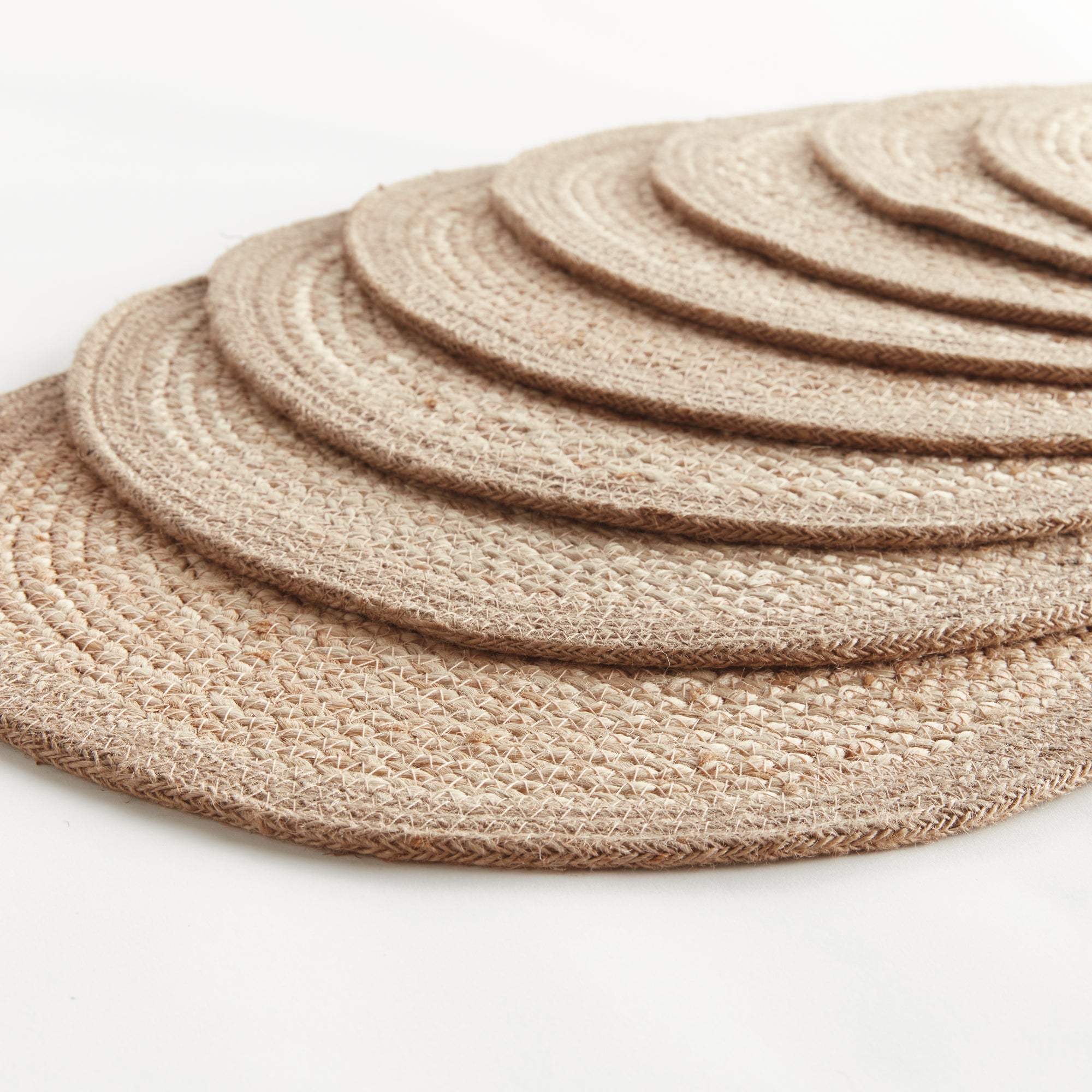 Jute Coil Round Placemats – Set of 8 | Natural with Color Trim Options
