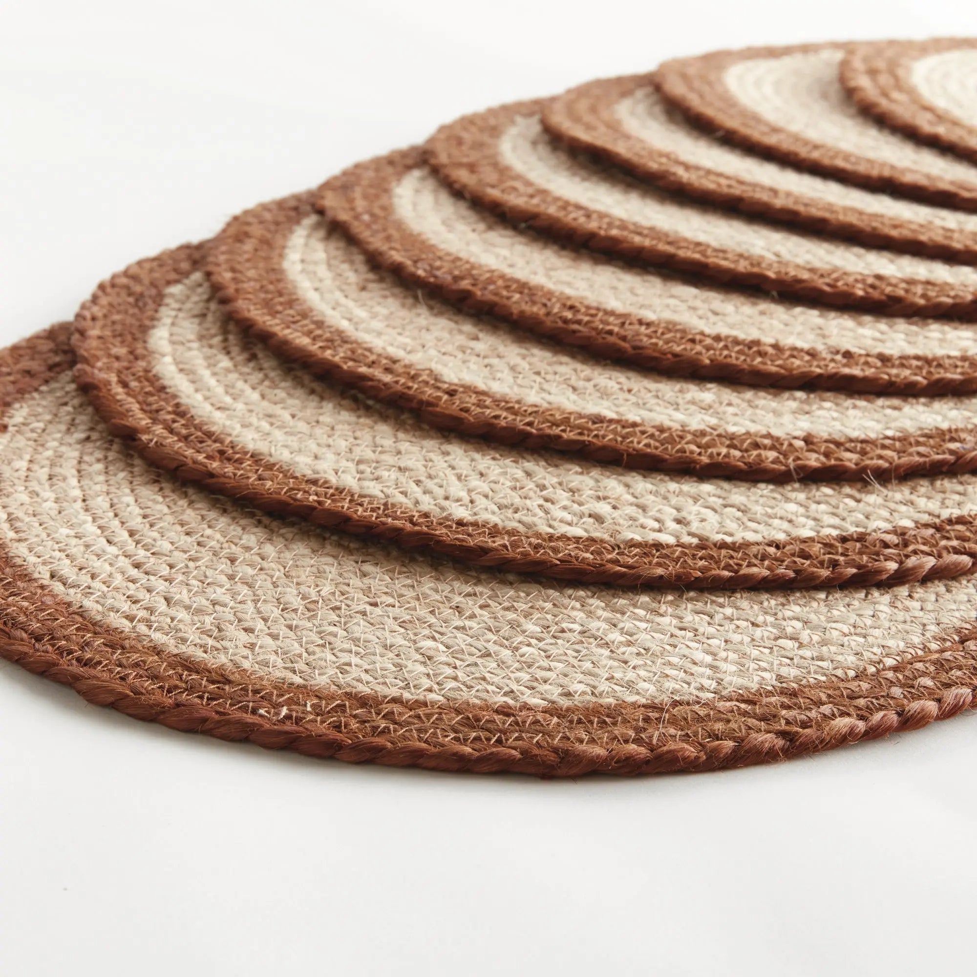 Jute Coil Round Placemats – Set of 8 | Natural with Color Trim Options - Villa Decor & Design