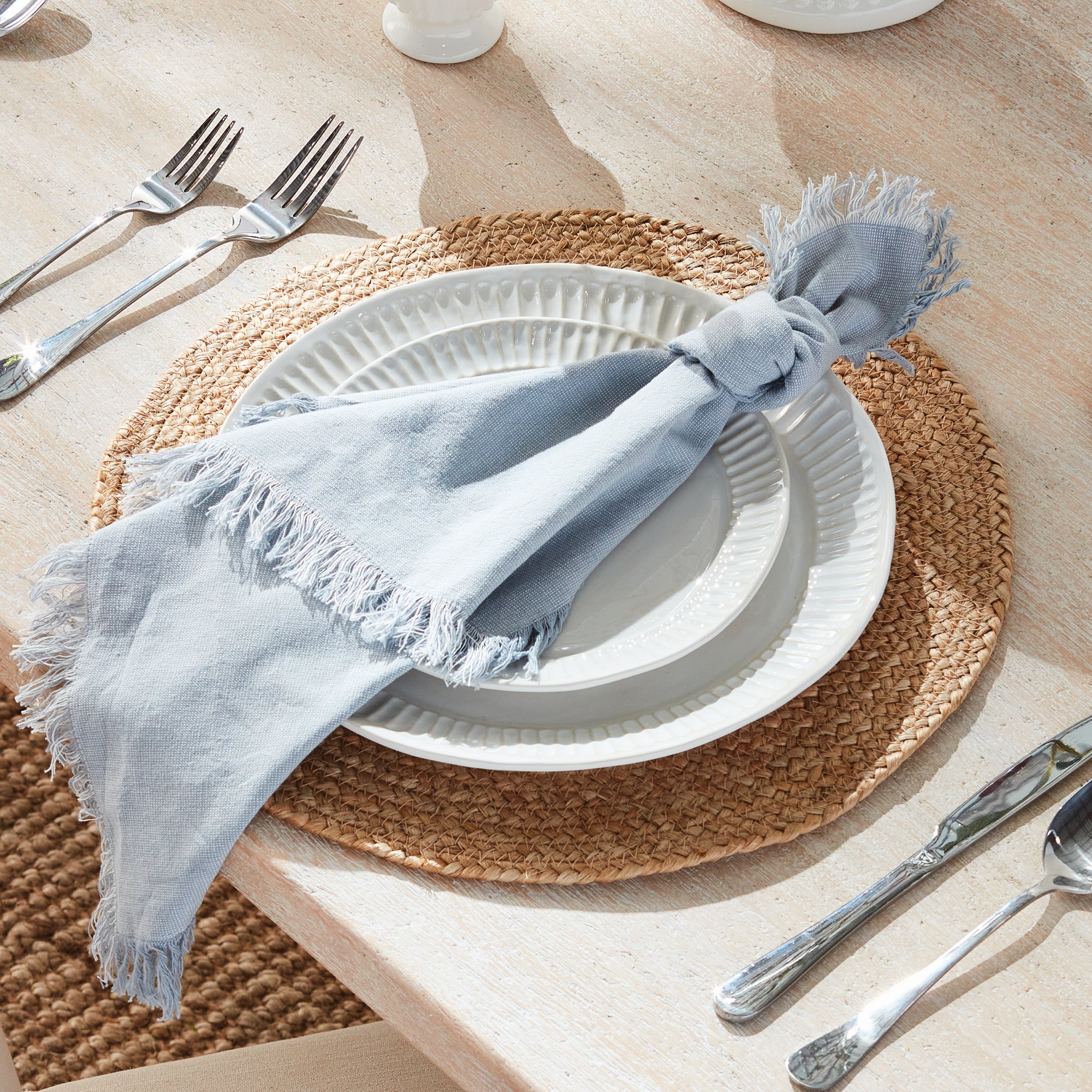 Jute Coil Round Placemats – Set of 8 | Natural with Color Trim Options