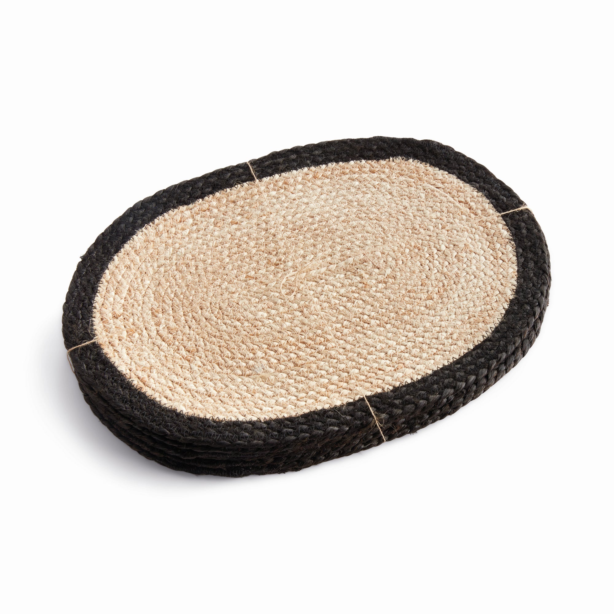 Jute Coil Oval Placemats – Set of 8 | Natural with Color Trim Options