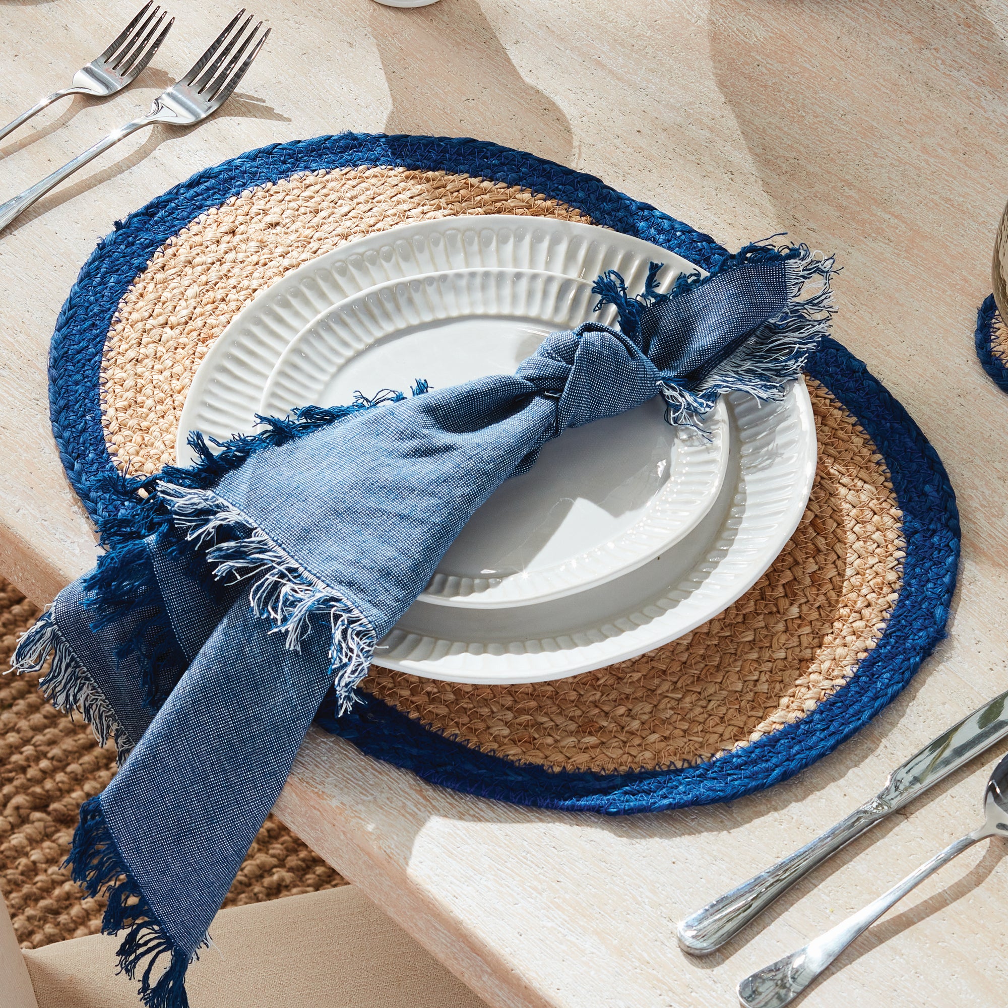 Jute Coil Oval Placemats – Set of 8 | Natural with Color Trim Options