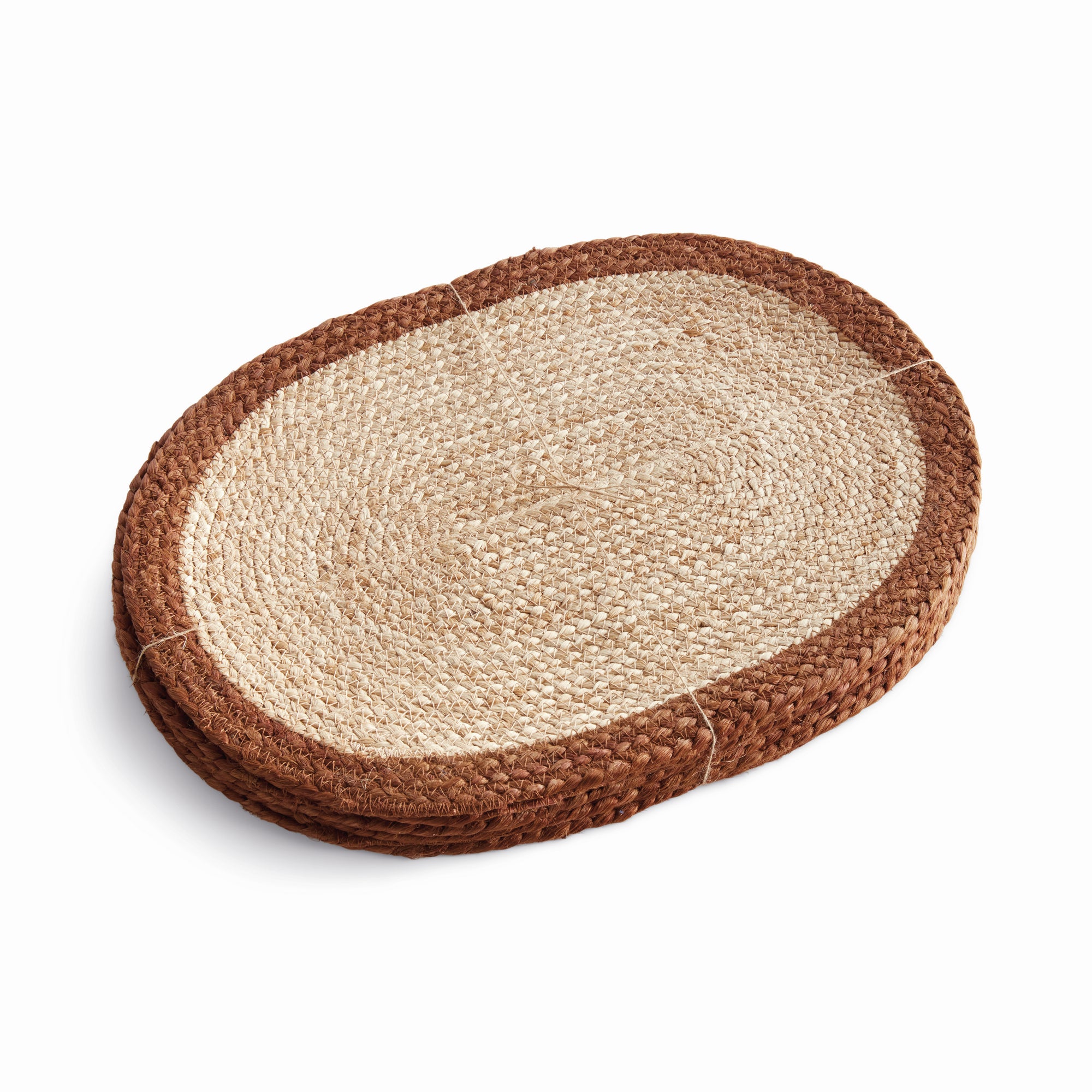 Jute Coil Oval Placemats – Set of 8 | Natural with Color Trim Options