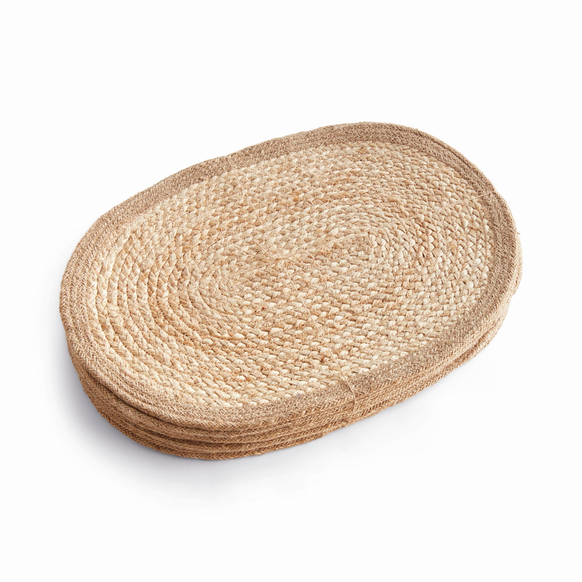 Jute Coil Oval Placemats – Set of 8 | Natural with Color Trim Options