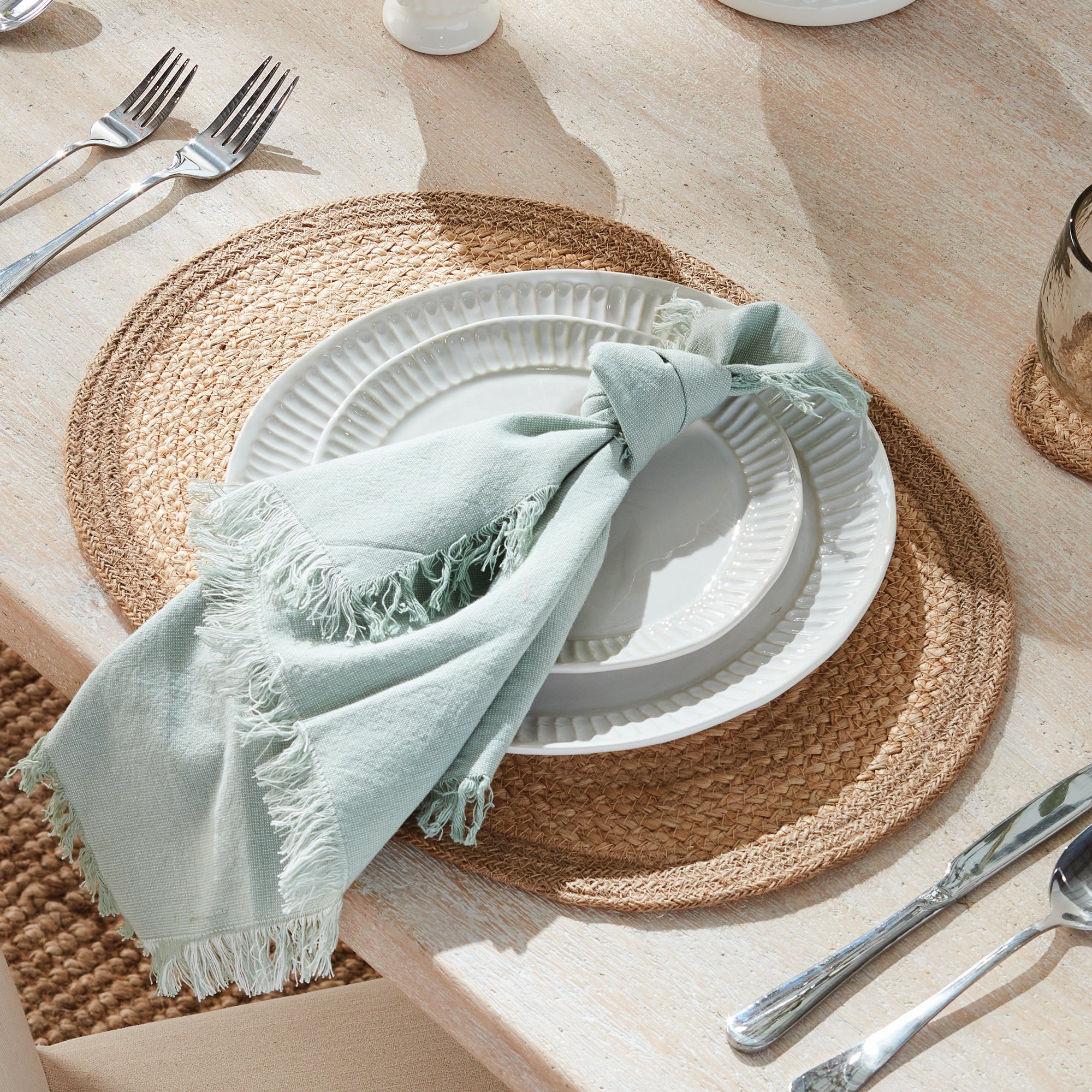 Jute Coil Oval Placemats – Set of 8 | Natural with Color Trim Options