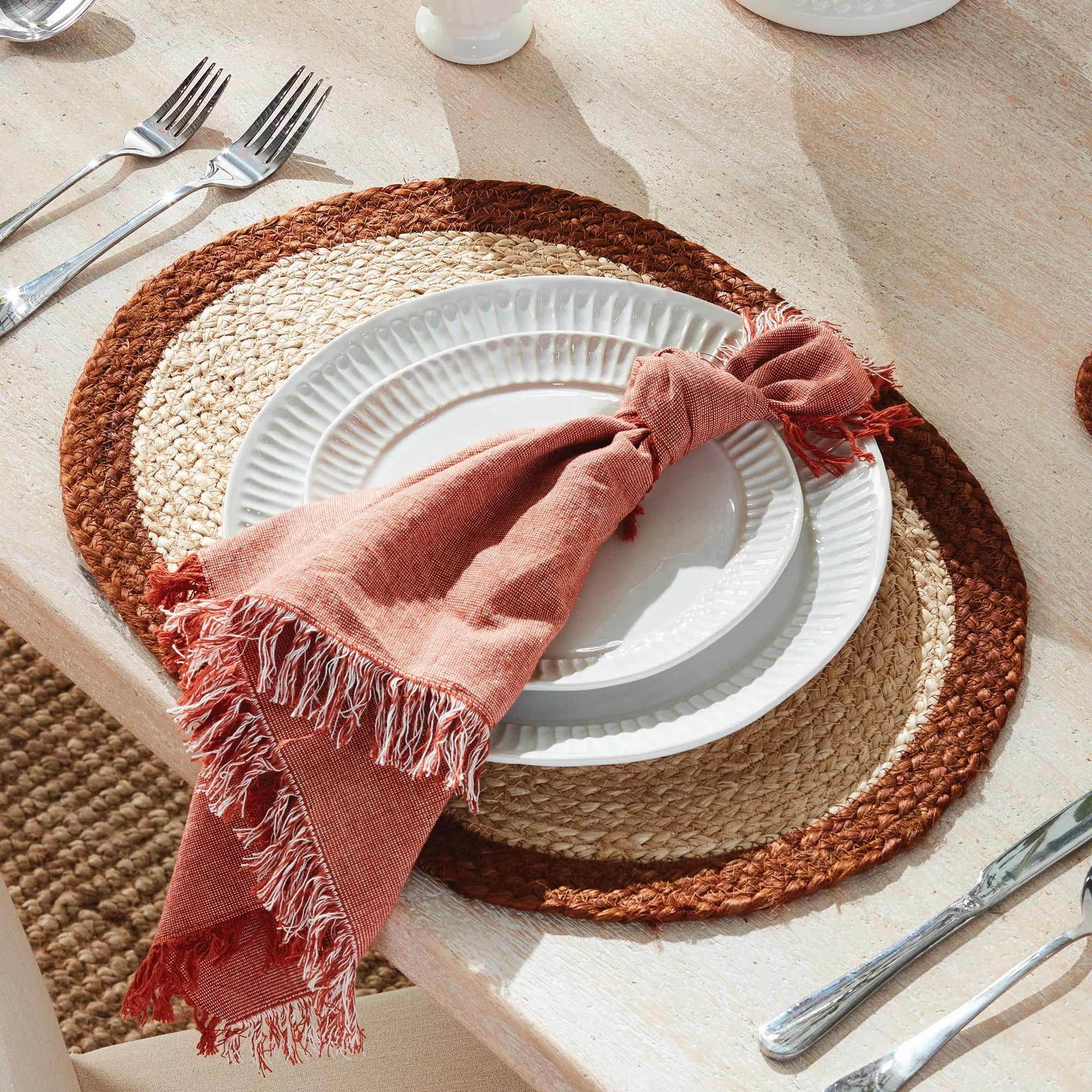 Jute Placemats – Set of 8 | Natural with Color Trim Options - Villa Decor & Design
